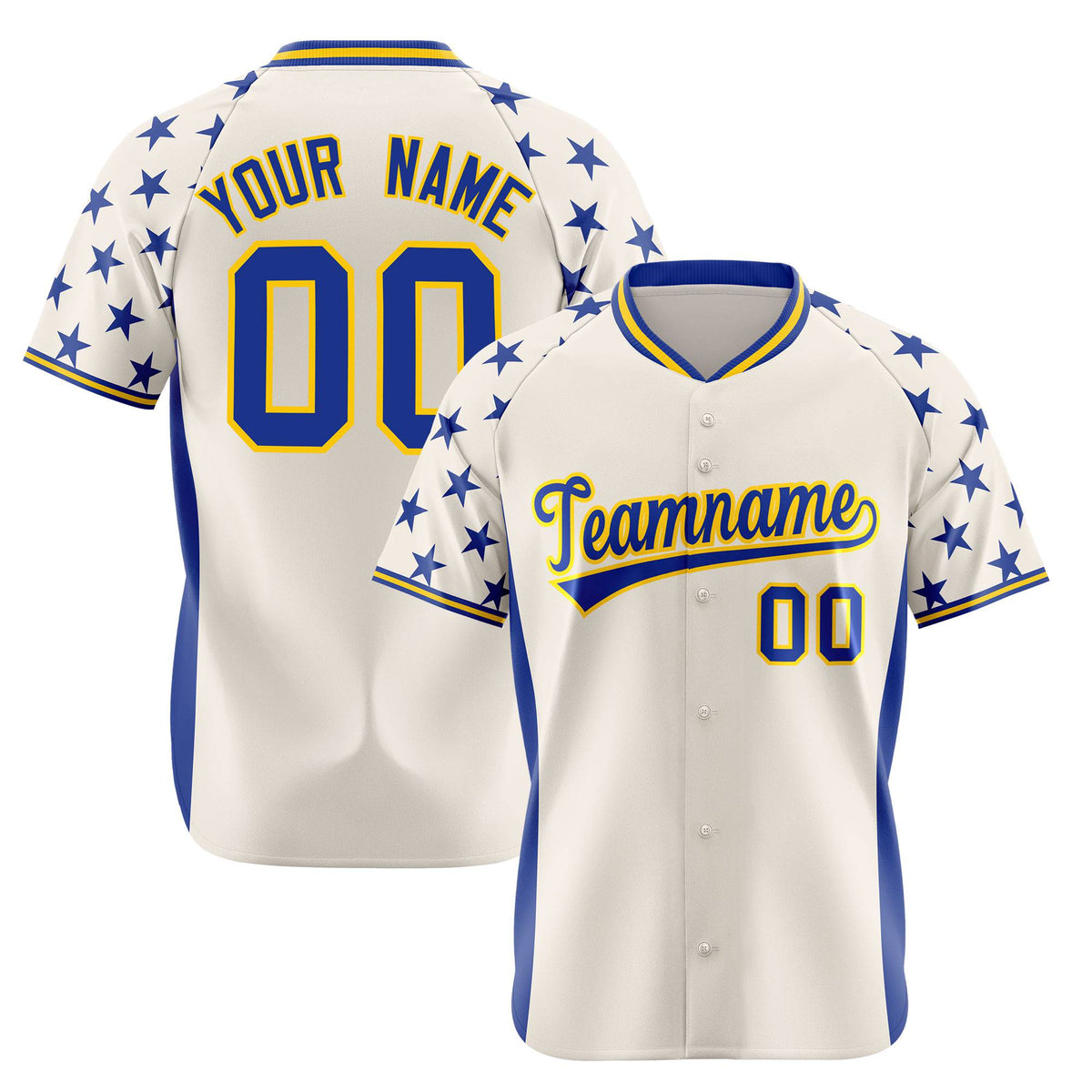 Custom Gream Royal Blue Gradient Side Personalized Star Pattern Authentic Baseball Jersey