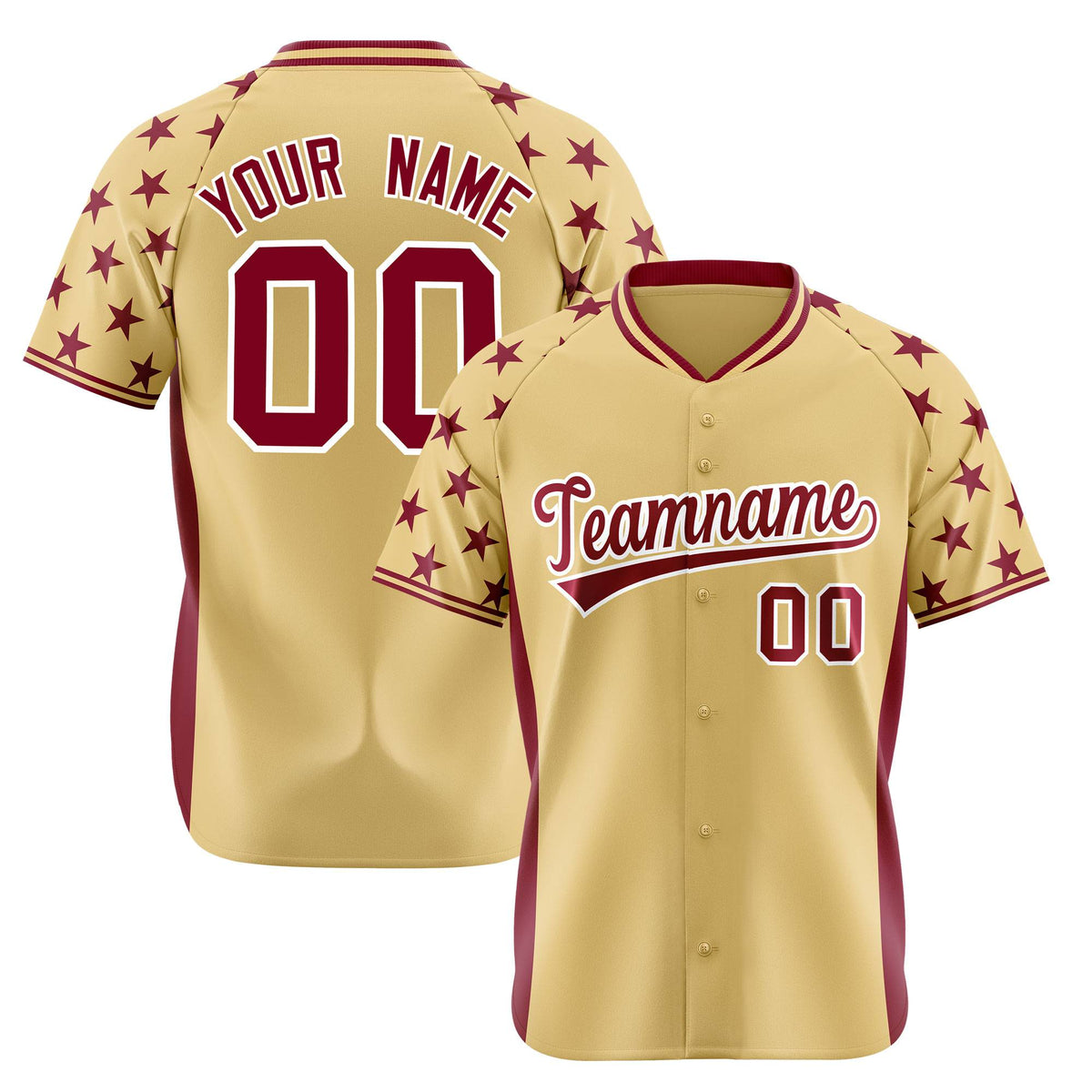 Custom Khaki Crimson Gradient Side Personalized Star Pattern Authentic Baseball Jersey