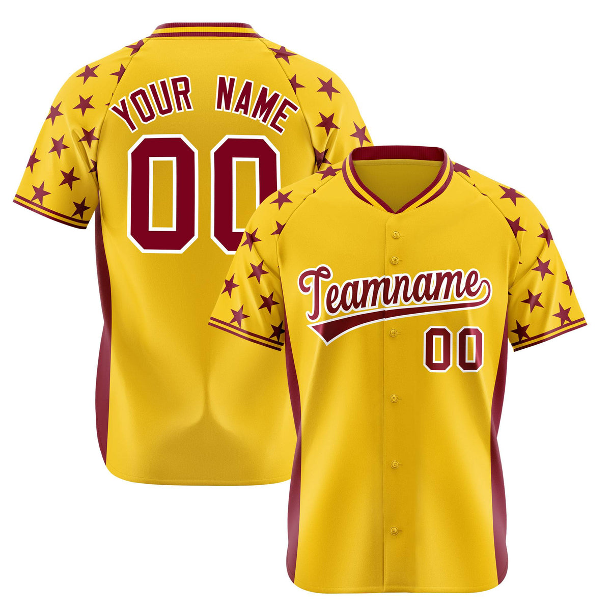 Custom Gold Crimson Gradient Side Personalized Star Pattern Authentic Baseball Jersey
