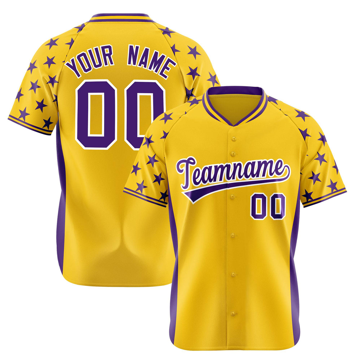 Custom Gold Purple Gradient Side Personalized Star Pattern Authentic Baseball Jersey