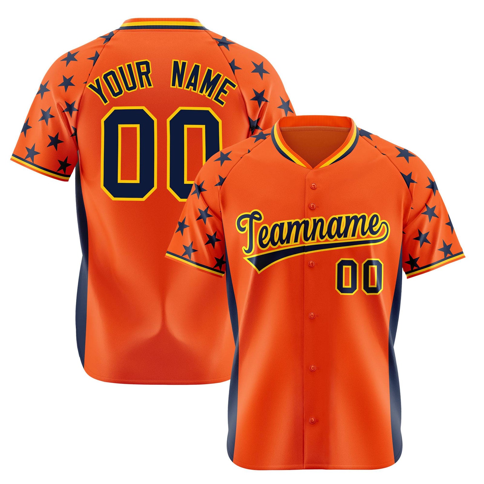 Custom Orange Navy Gradient Side Personalized Star Pattern Authentic Baseball Jersey