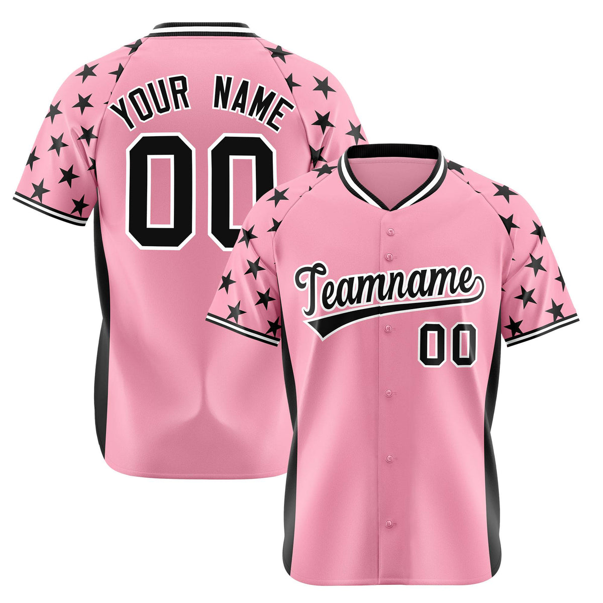 Custom Light Pink Black Gradient Side Personalized Star Pattern Authentic Baseball Jersey