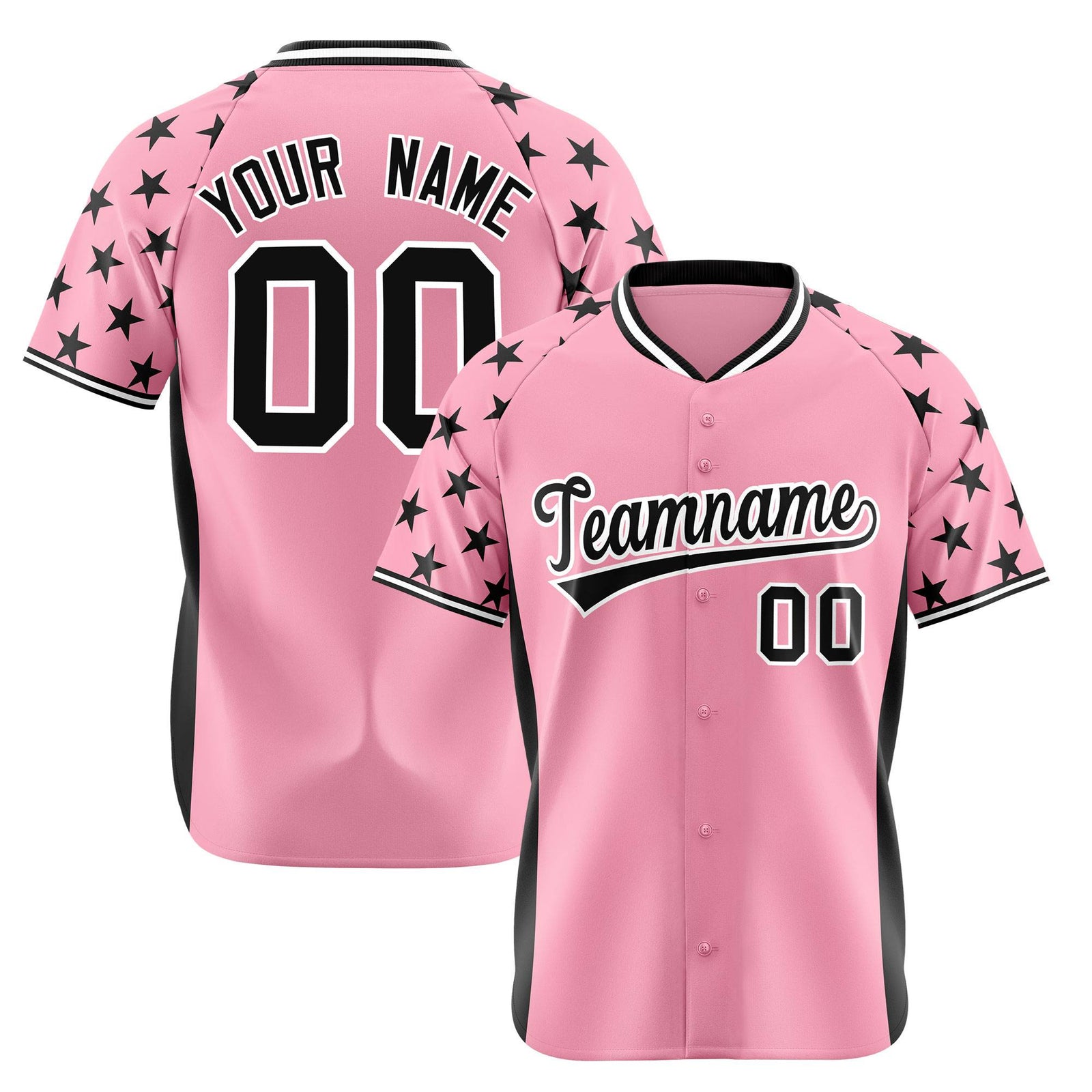 Custom Light Pink Black Gradient Side Personalized Star Pattern Authentic Baseball Jersey