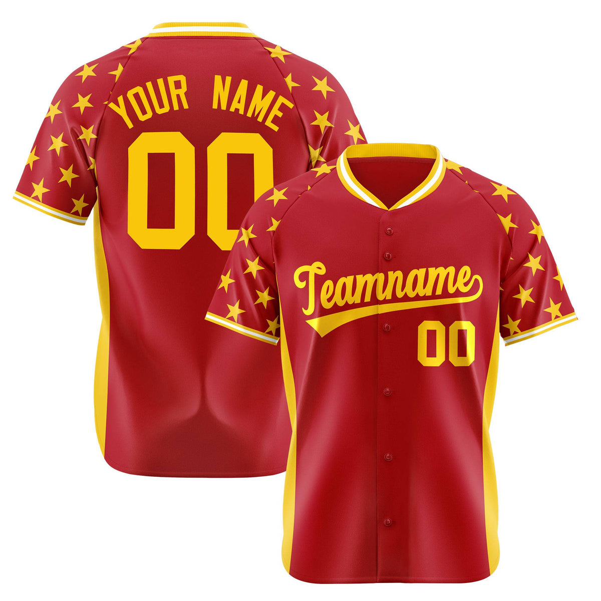 Custom Red Yellow Gradient Side Personalized Star Pattern Authentic Baseball Jersey