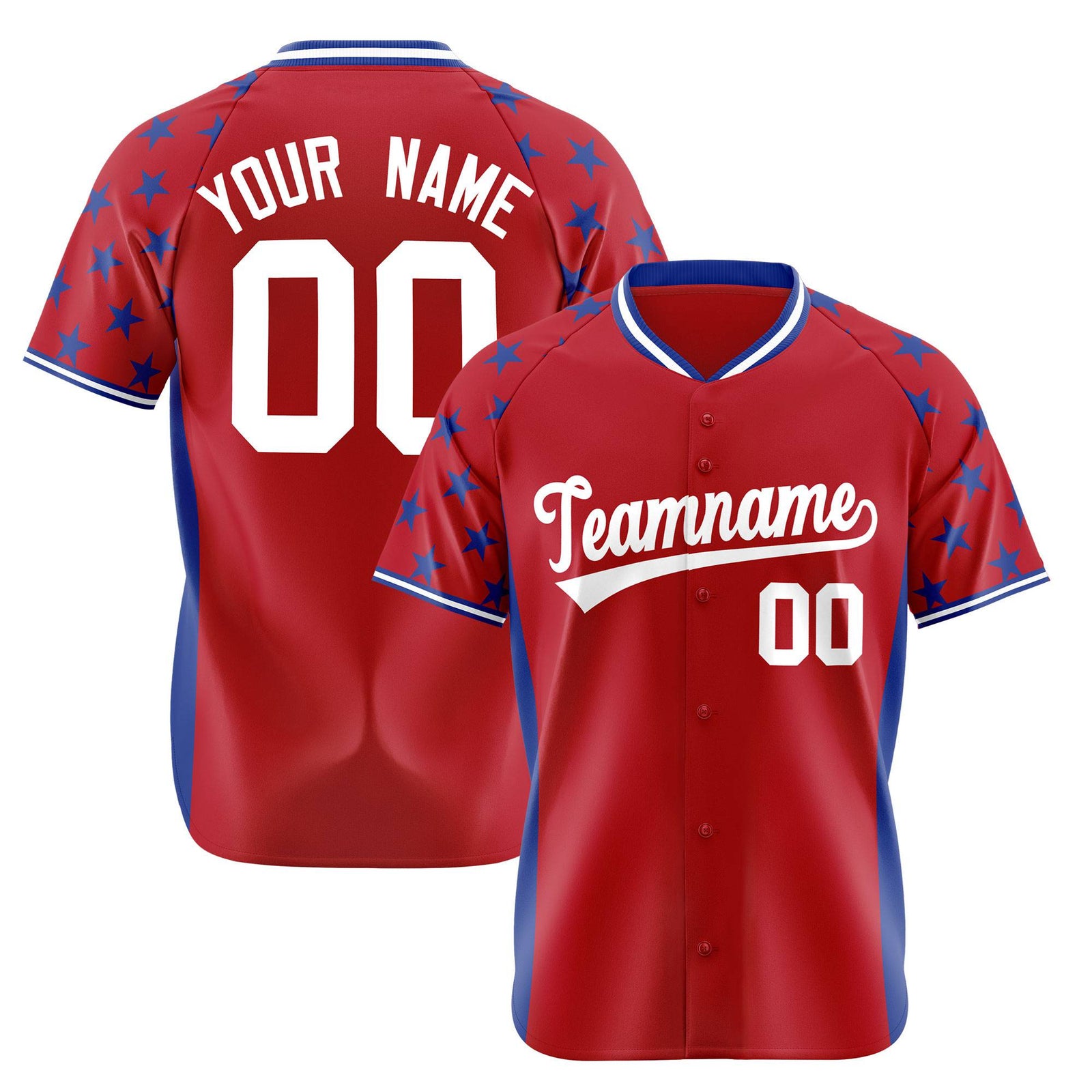 Custom Red Royal Blue Gradient Side Personalized Star Pattern Authentic Baseball Jersey