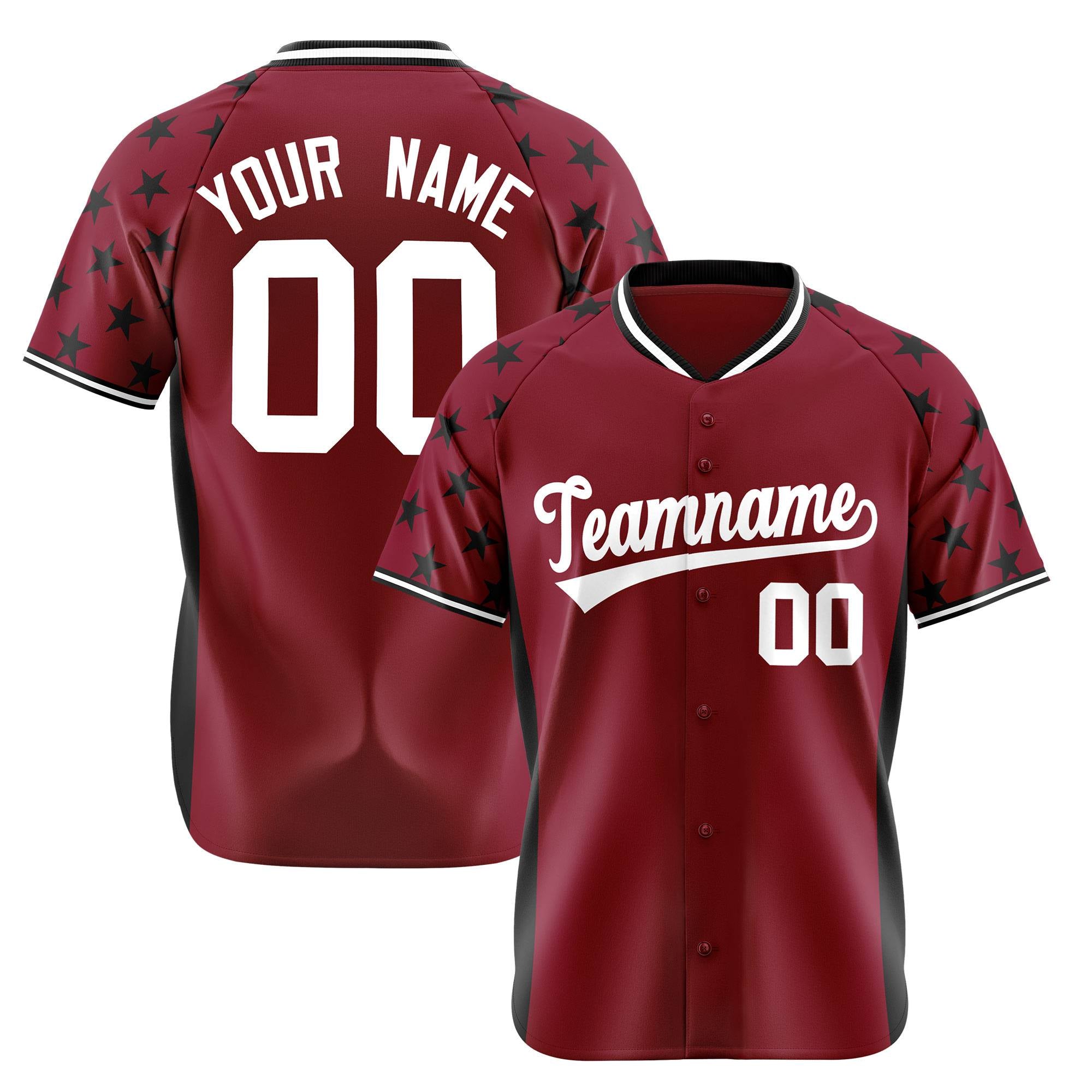 Custom Crimson Black Gradient Side Personalized Star Pattern Authentic Baseball Jersey