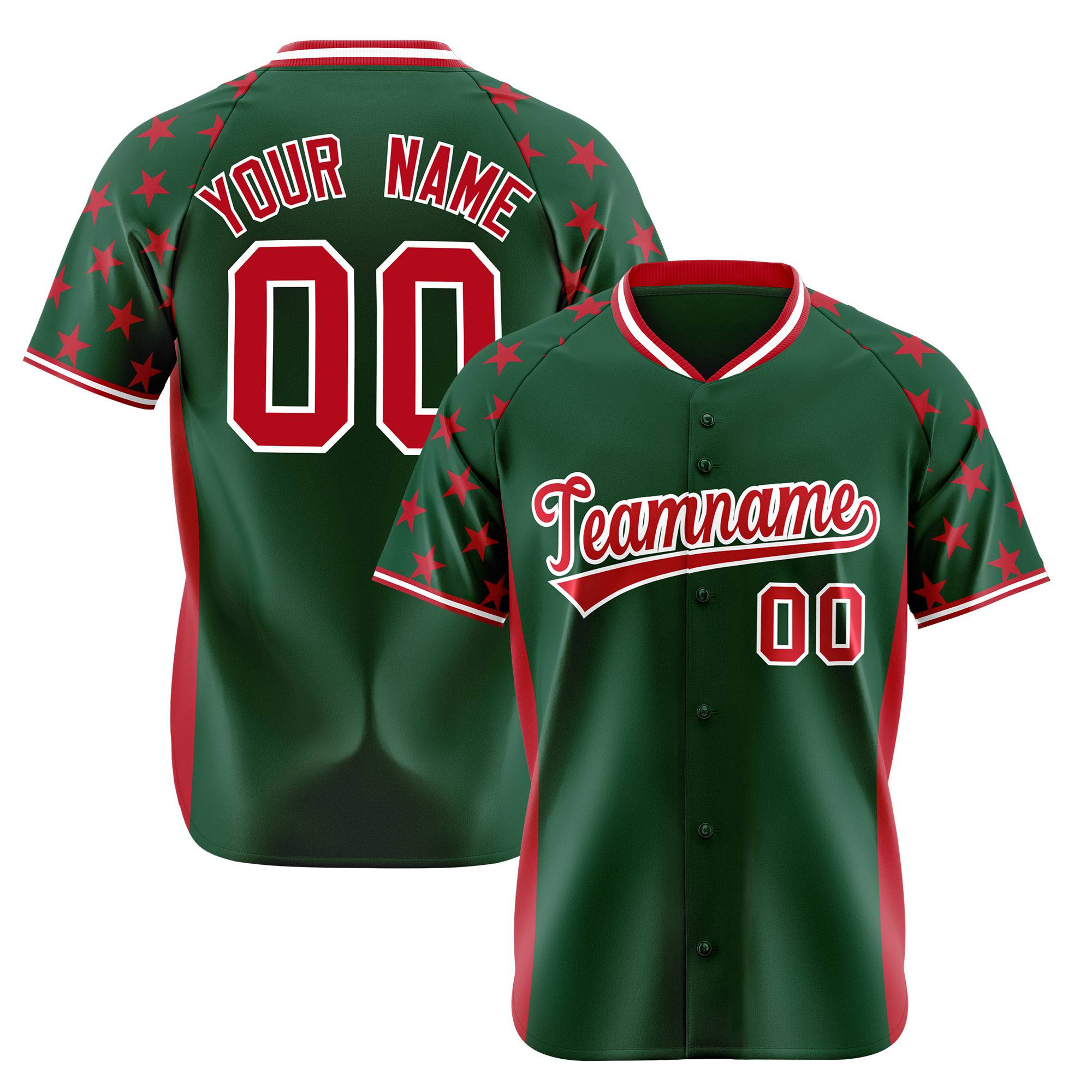 Custom Green Red Gradient Side Personalized Star Pattern Authentic Baseball Jersey