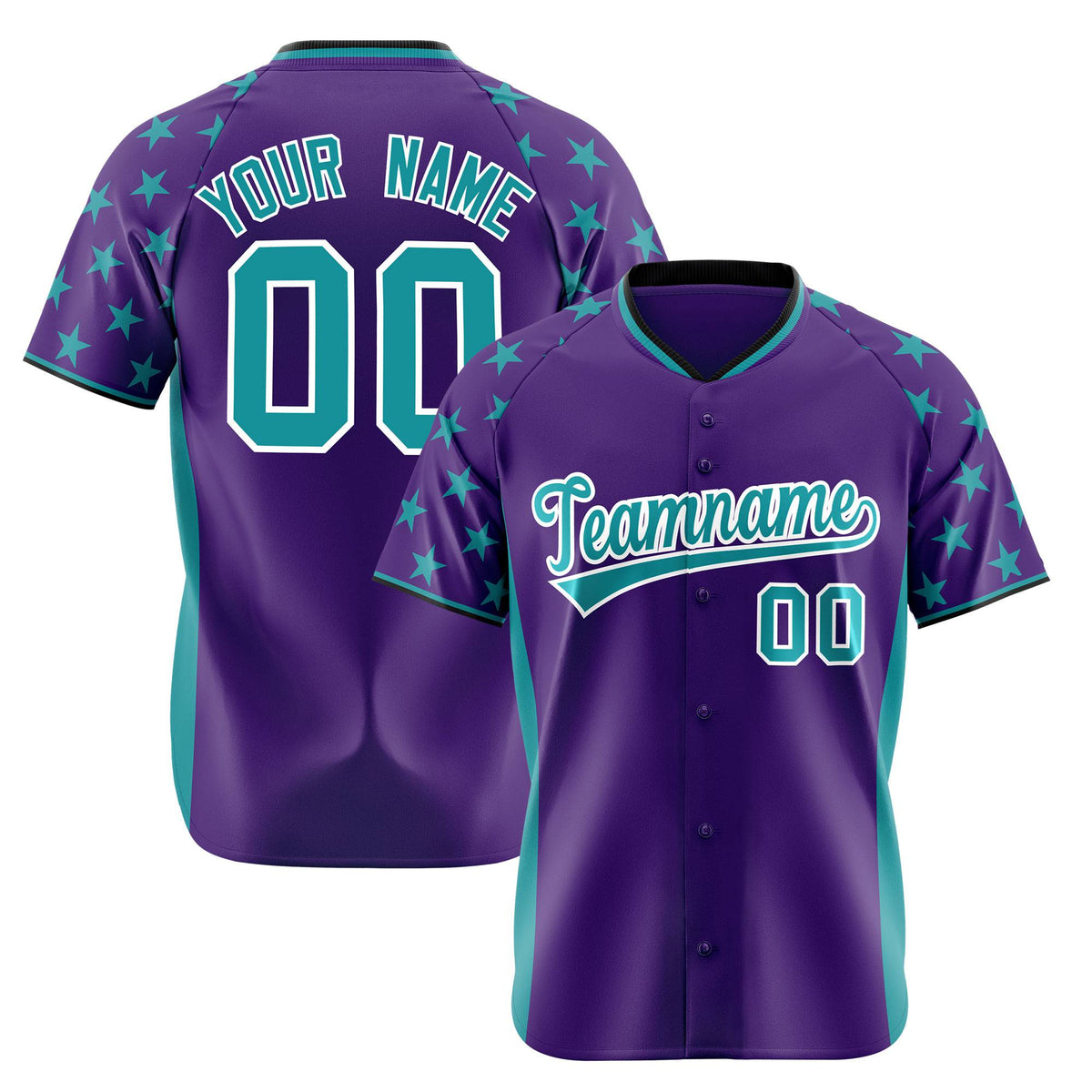 Custom Purple Aqua Gradient Side Personalized Star Pattern Authentic Baseball Jersey