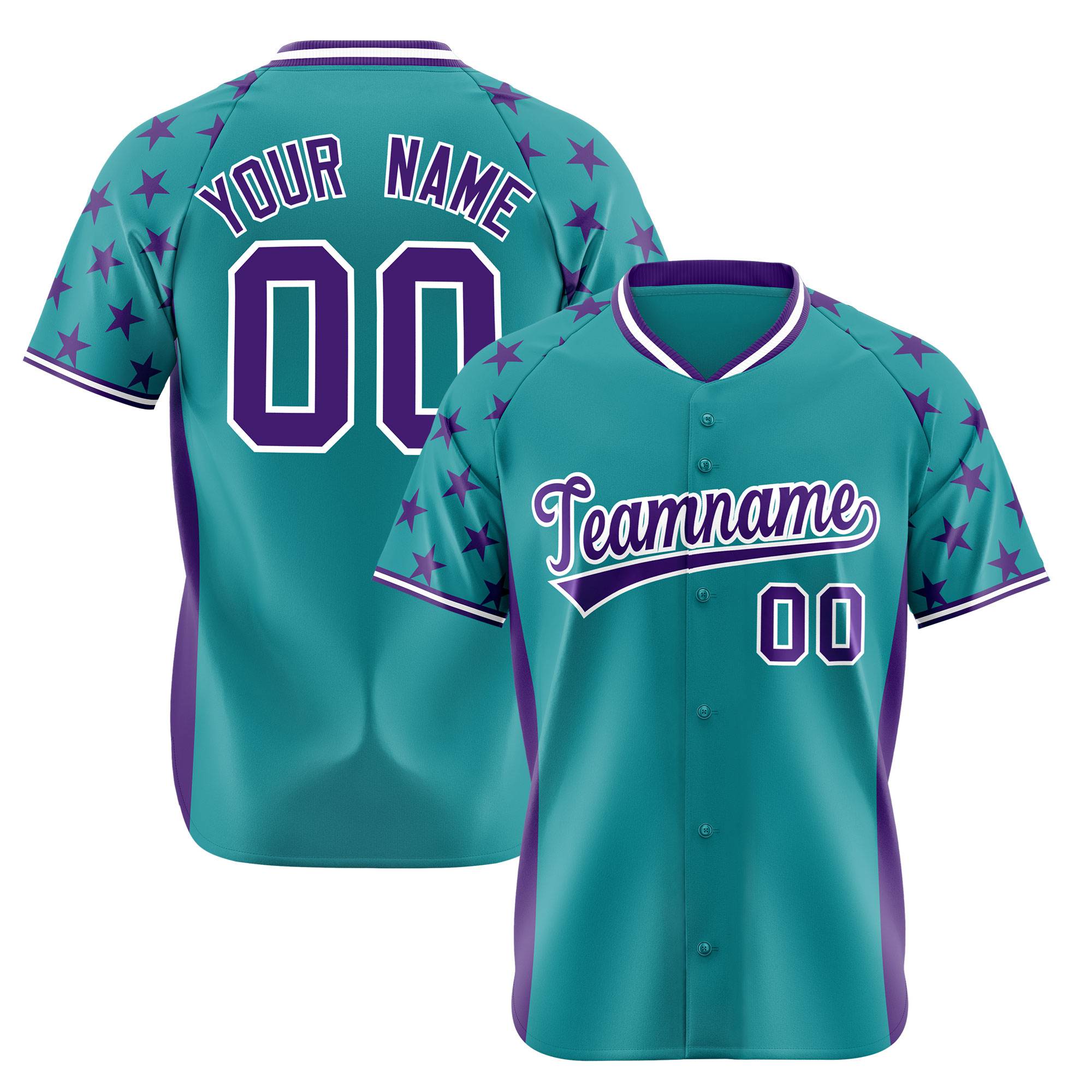 Custom Aqua Purple Gradient Side Personalized Star Pattern Authentic Baseball Jersey