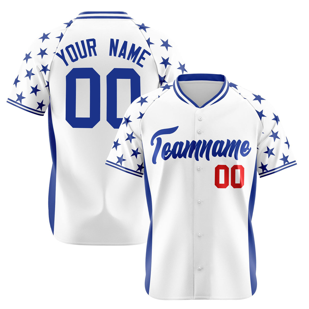 Custom White Royal Blue Gradient Side Personalized Star Pattern Authentic Baseball Jersey