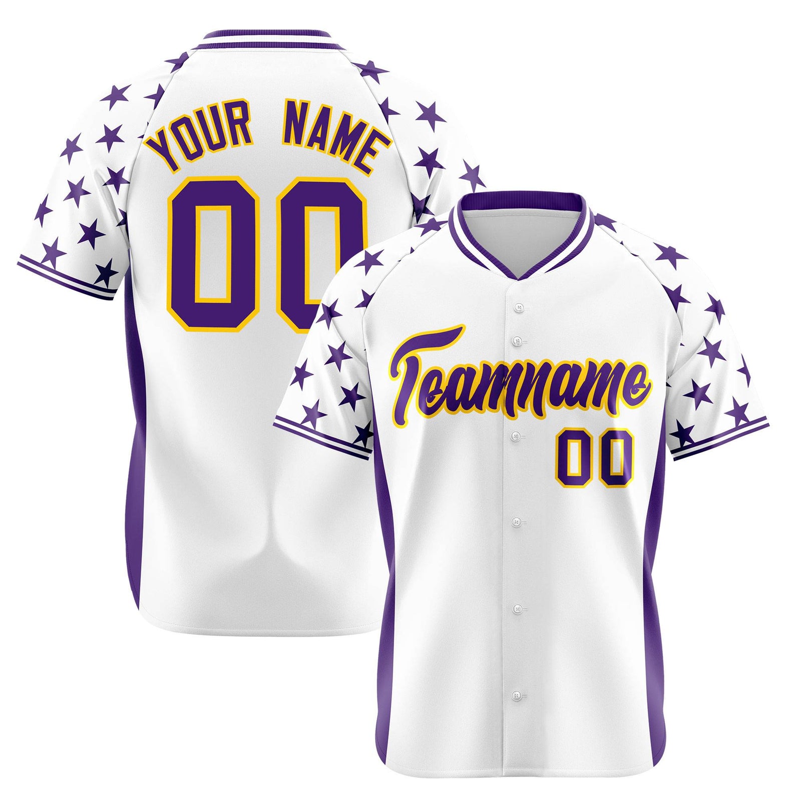 Custom White Purple Gradient Side Personalized Star Pattern Authentic Baseball Jersey