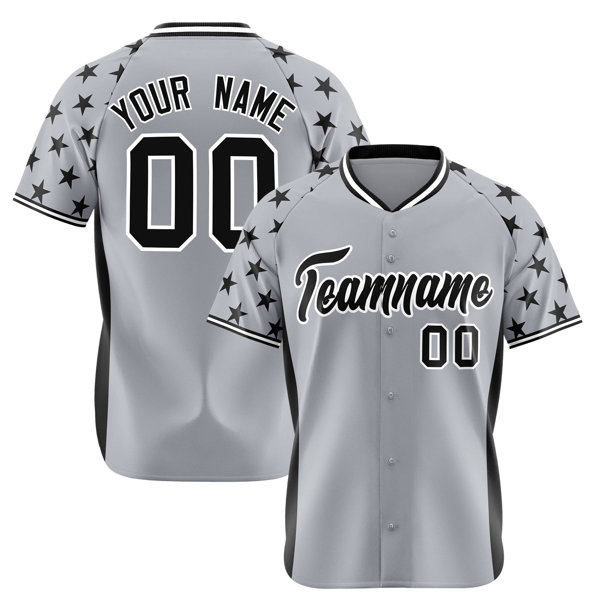 Custom Gray Black Gradient Side Personalized Star Pattern Authentic Baseball Jersey