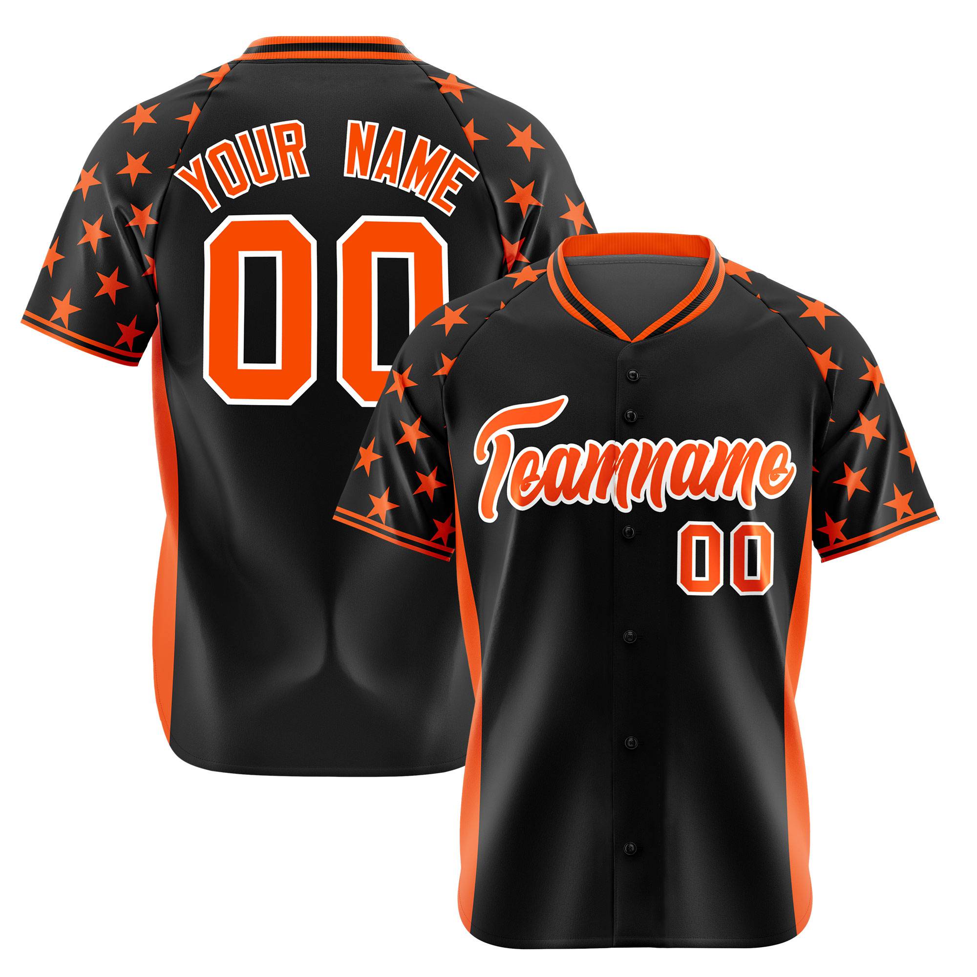 Custom Black Orange Gradient Side Personalized Star Pattern Authentic Baseball Jersey