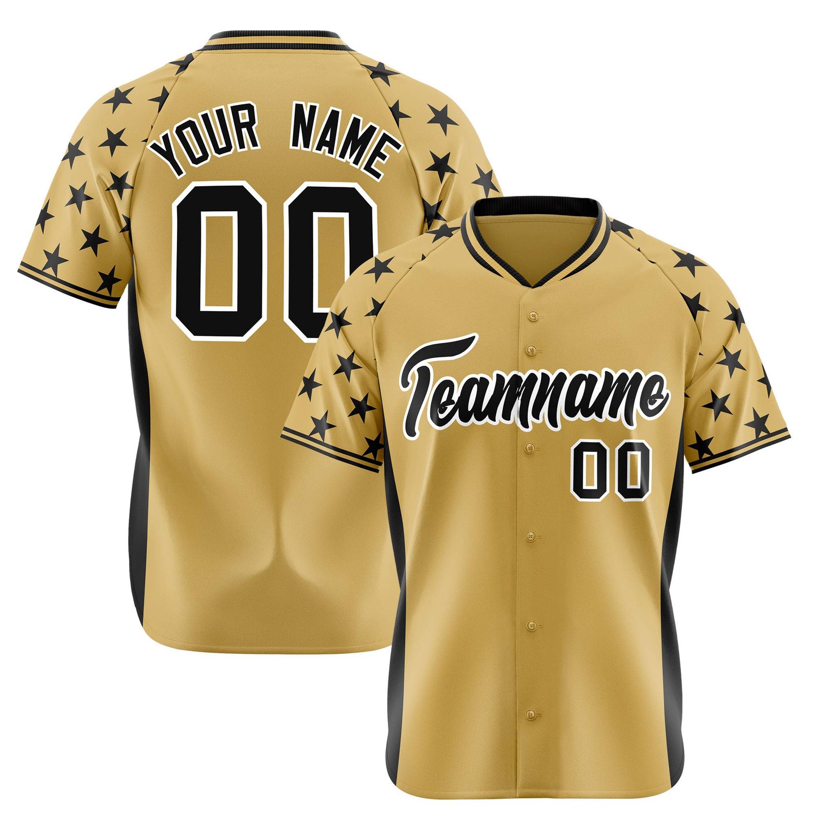 Custom Khaki Black Gradient Side Personalized Star Pattern Authentic Baseball Jersey