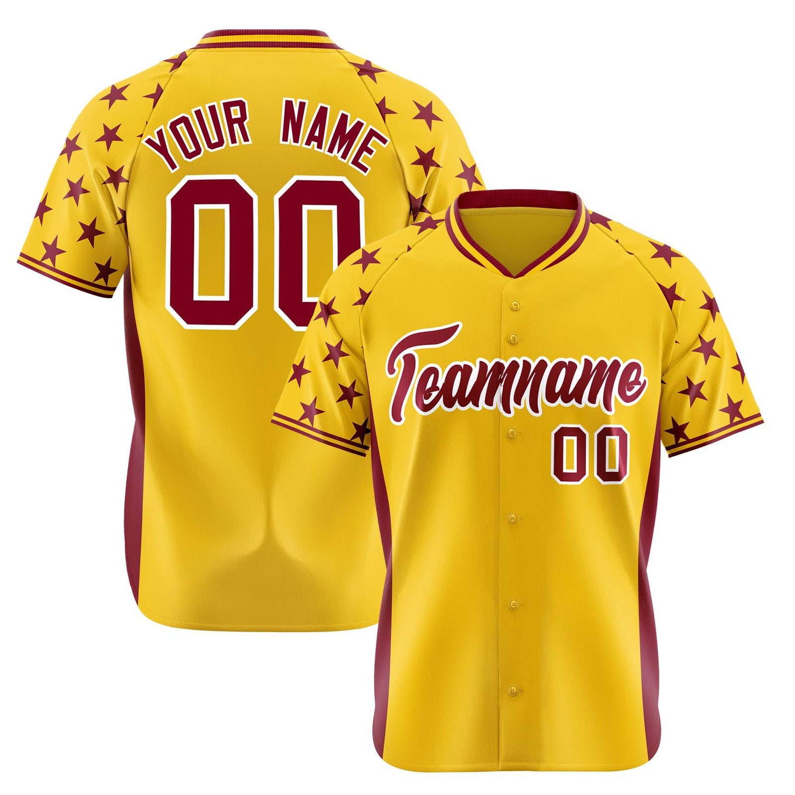 Custom Gold Crimson Gradient Side Personalized Star Pattern Authentic Baseball Jersey