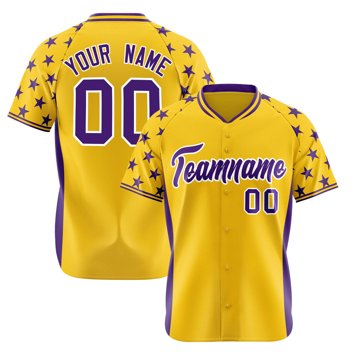 Custom Gold Purple Gradient Side Personalized Star Pattern Authentic Baseball Jersey