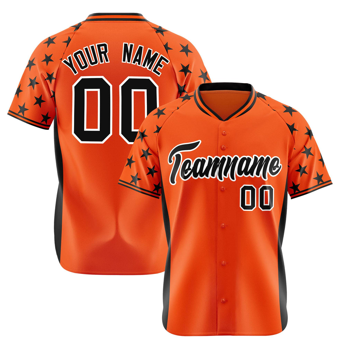 Custom Orange Black Gradient Side Personalized Star Pattern Authentic Baseball Jersey