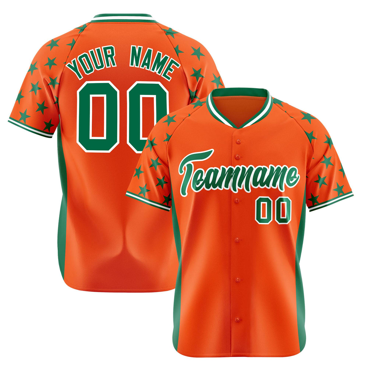 Custom Orange Kelly Green Gradient Side Personalized Star Pattern Authentic Baseball Jersey