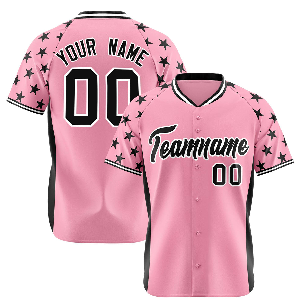 Custom Light Pink Black Gradient Side Personalized Star Pattern Authentic Baseball Jersey