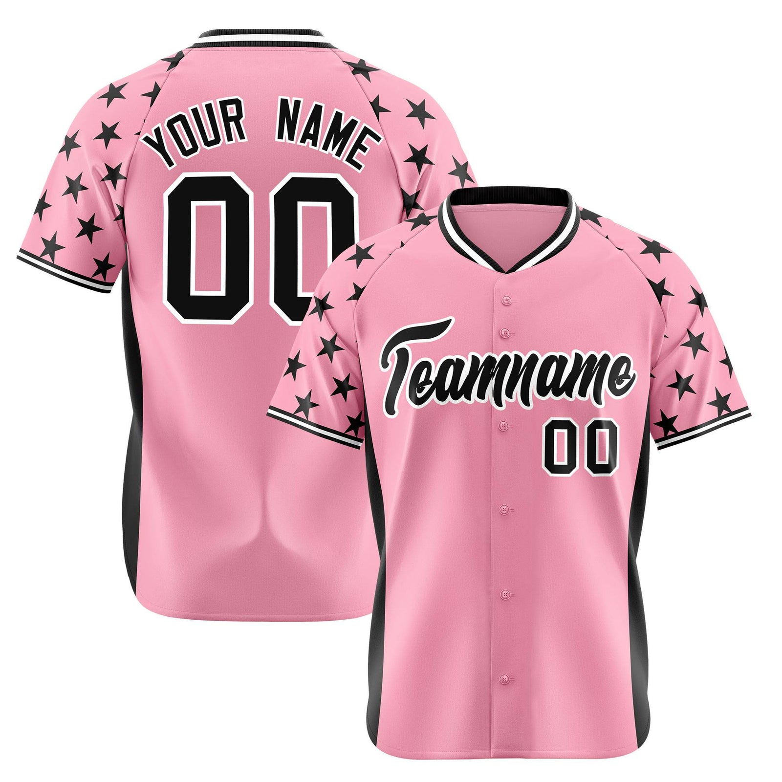 Custom Light Pink Black Gradient Side Personalized Star Pattern Authentic Baseball Jersey