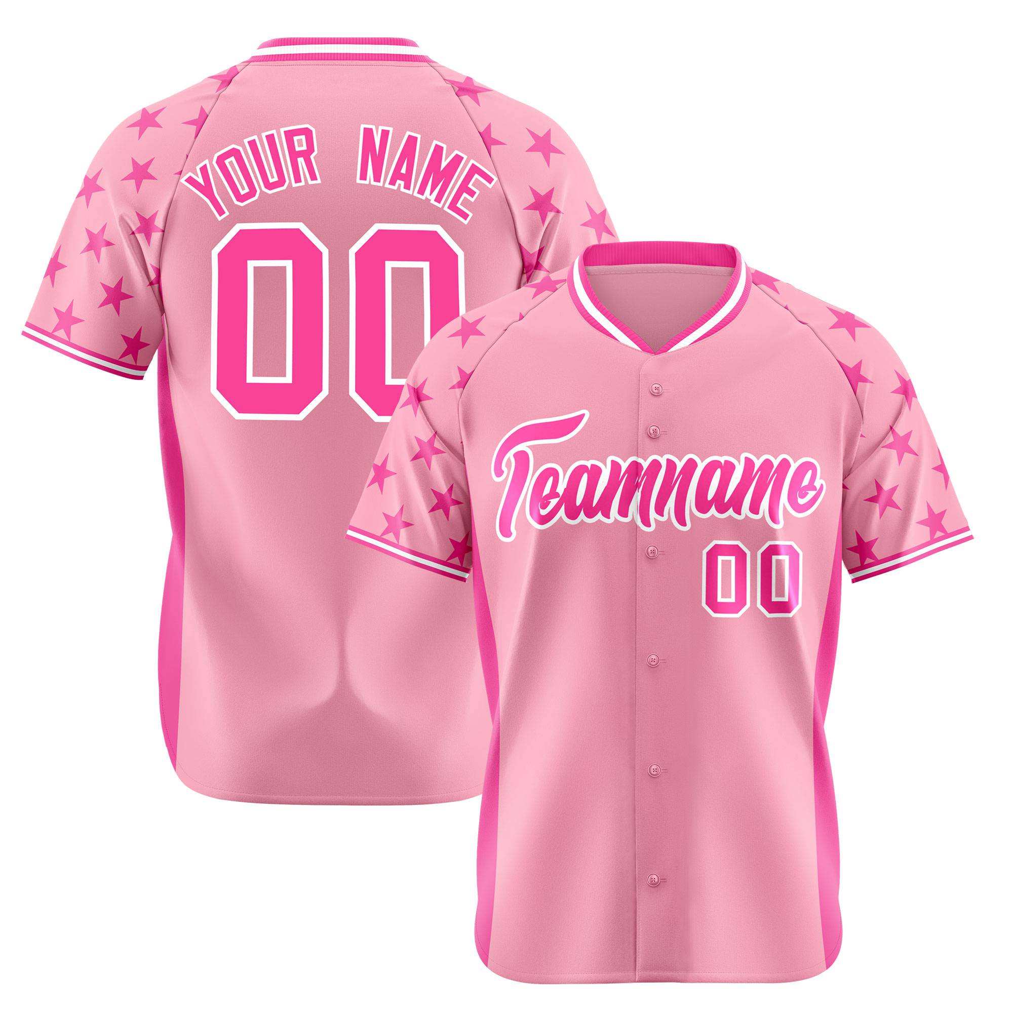 Custom Light Pink Pink Gradient Side Personalized Star Pattern Authentic Baseball Jersey