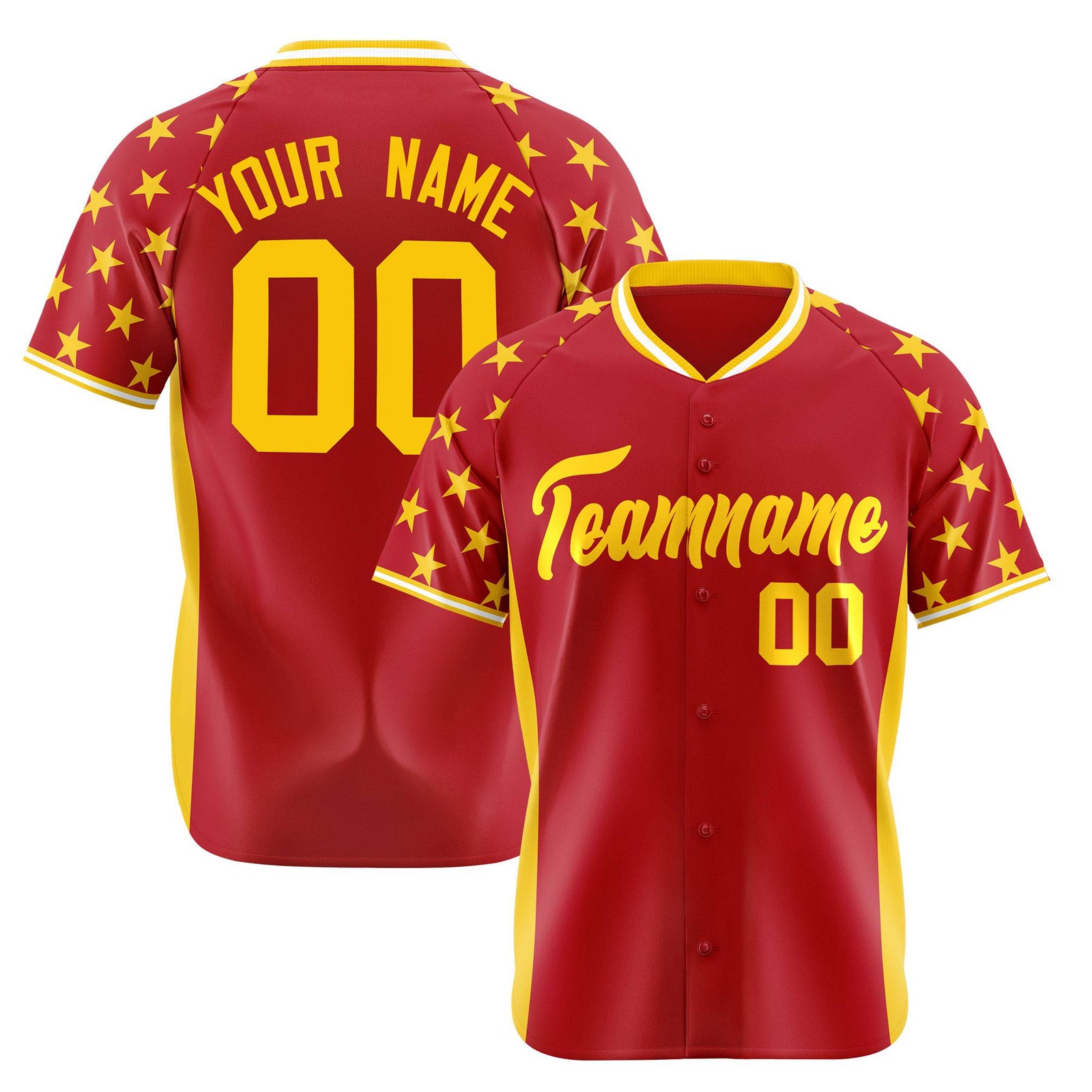 Custom Red Yellow Gradient Side Personalized Star Pattern Authentic Baseball Jersey