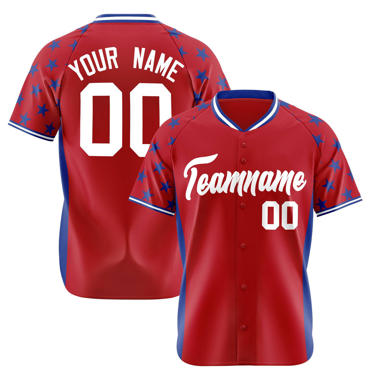 Custom Red Royal Blue Gradient Side Personalized Star Pattern Authentic Baseball Jersey