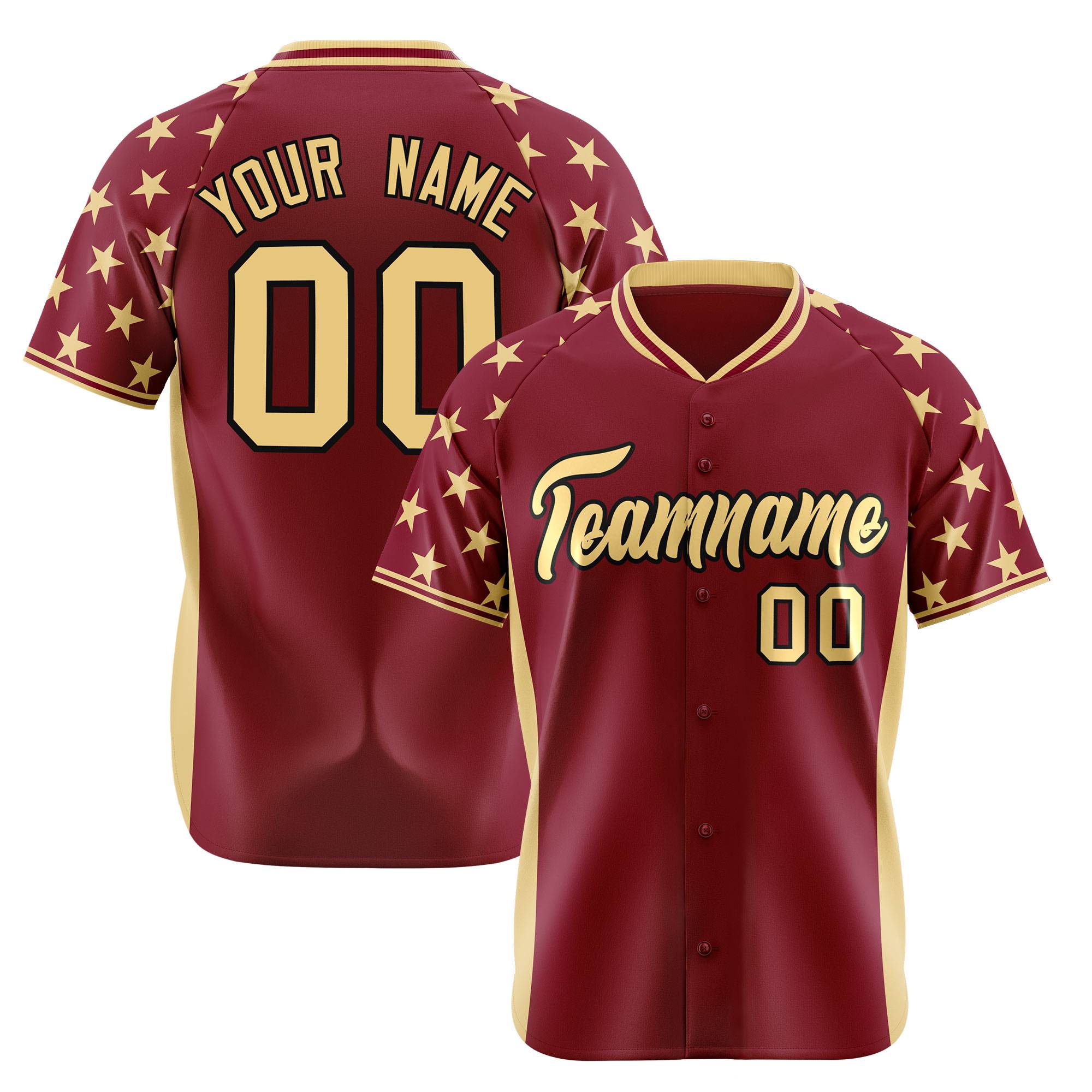 Custom Crimson Khaki Gradient Side Personalized Star Pattern Authentic Baseball Jersey