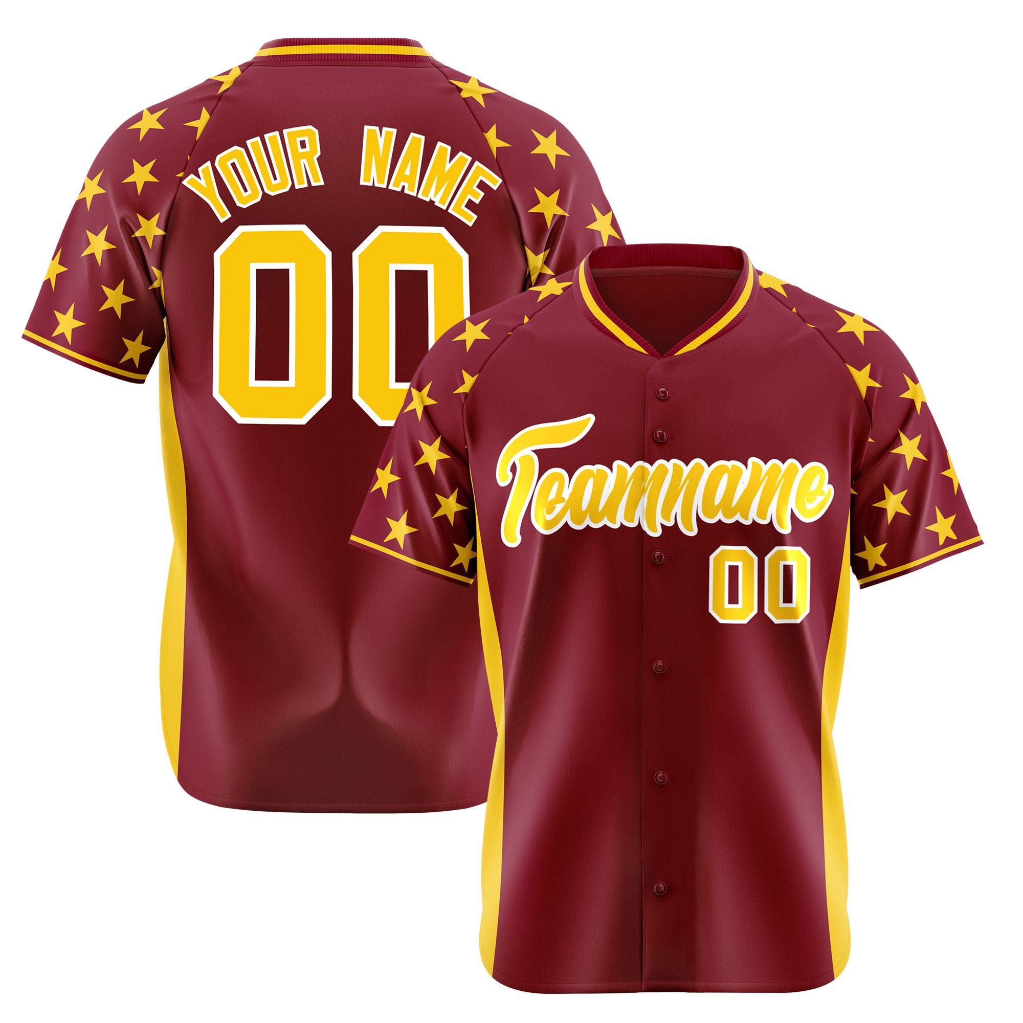 Custom Crimson Gold Gradient Side Personalized Star Pattern Authentic Baseball Jersey