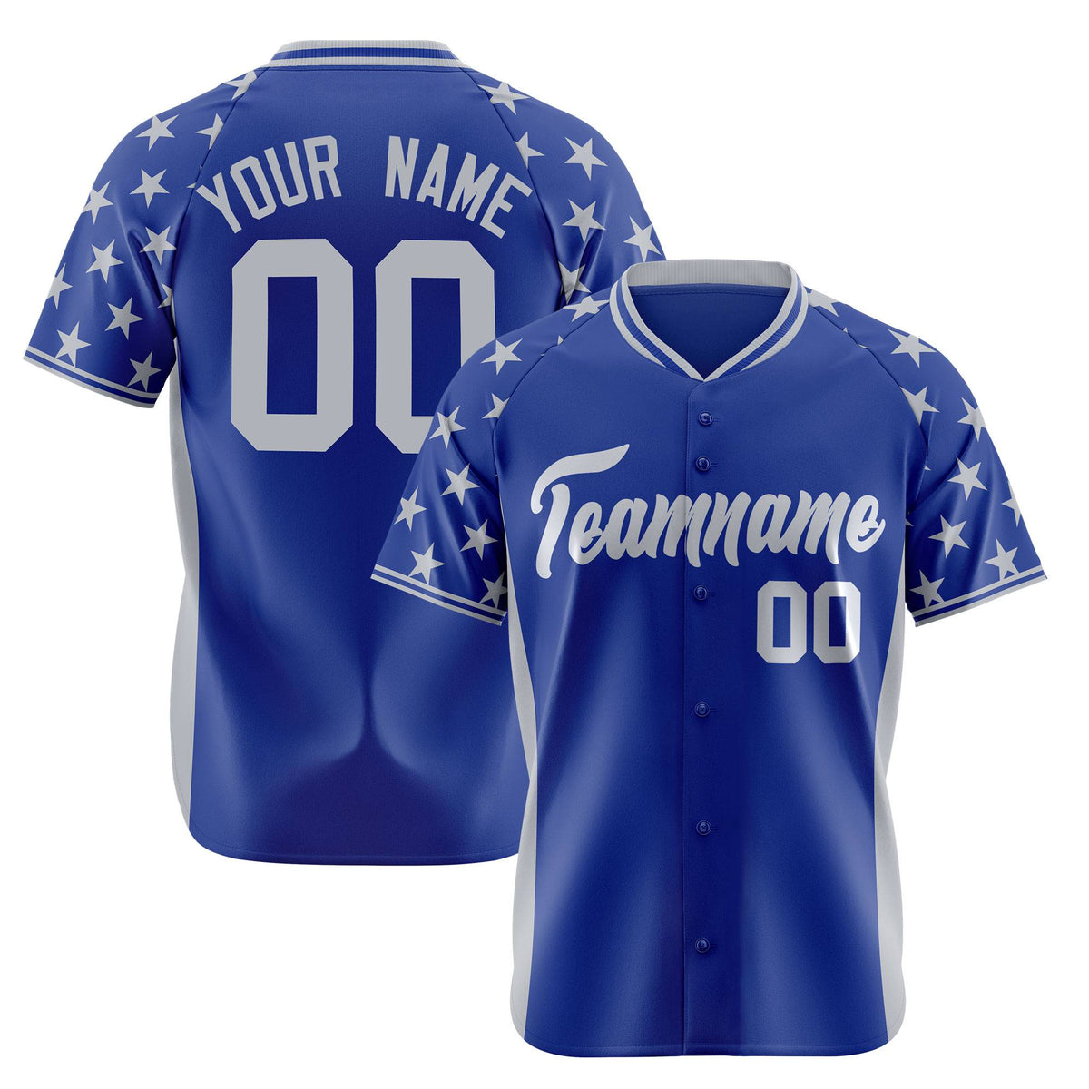 Custom Royal Blue Gray Gradient Side Personalized Star Pattern Authentic Baseball Jersey