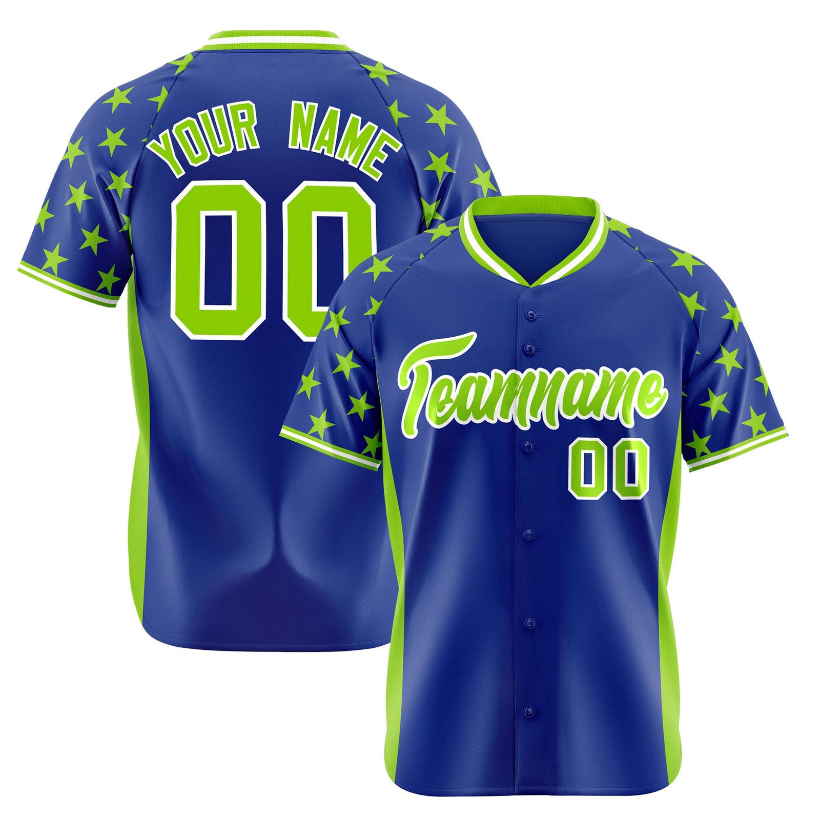 Custom Royal Blue Neon Green Gradient Side Personalized Star Pattern Authentic Baseball Jersey