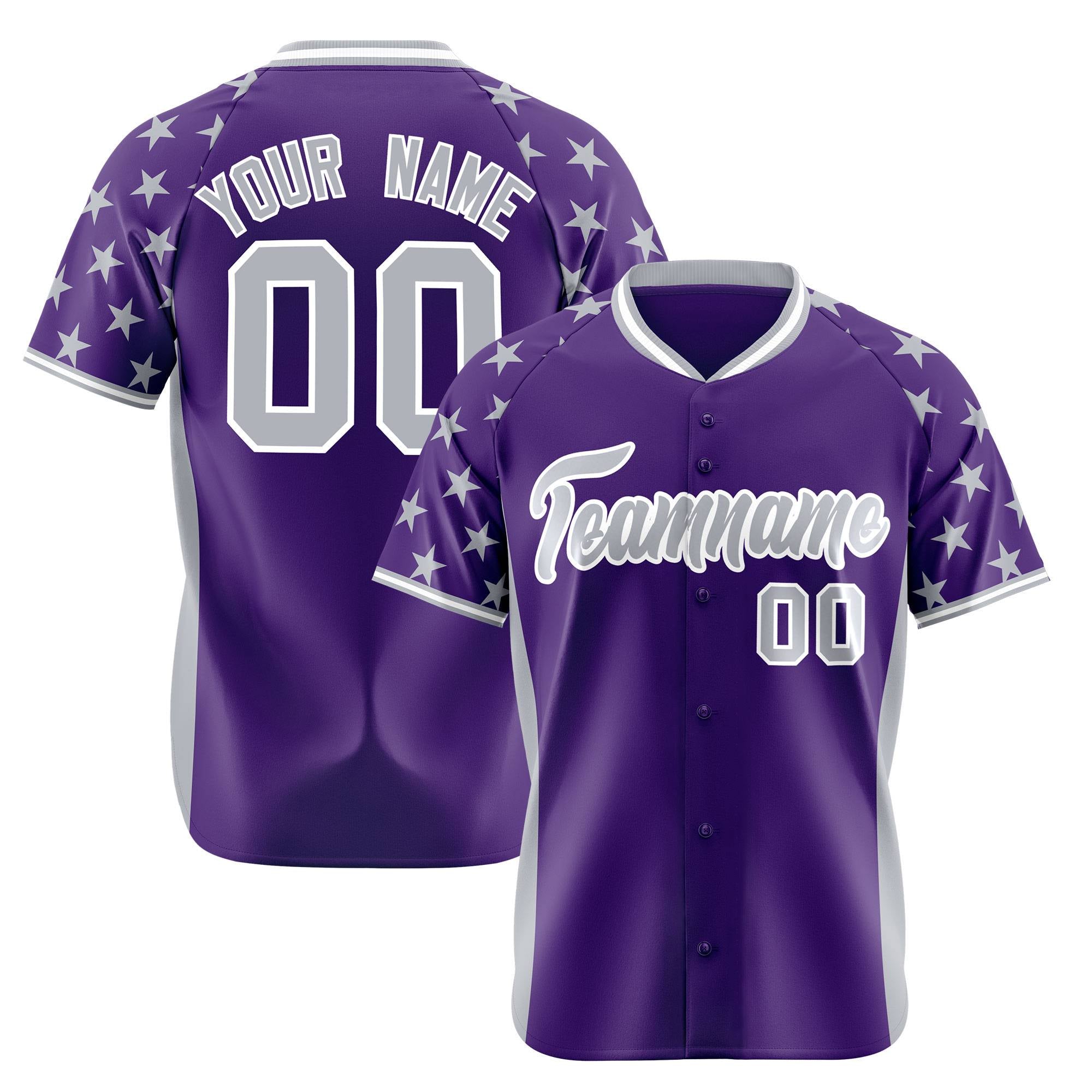 Custom Purple Gray Gradient Side Personalized Star Pattern Authentic Baseball Jersey