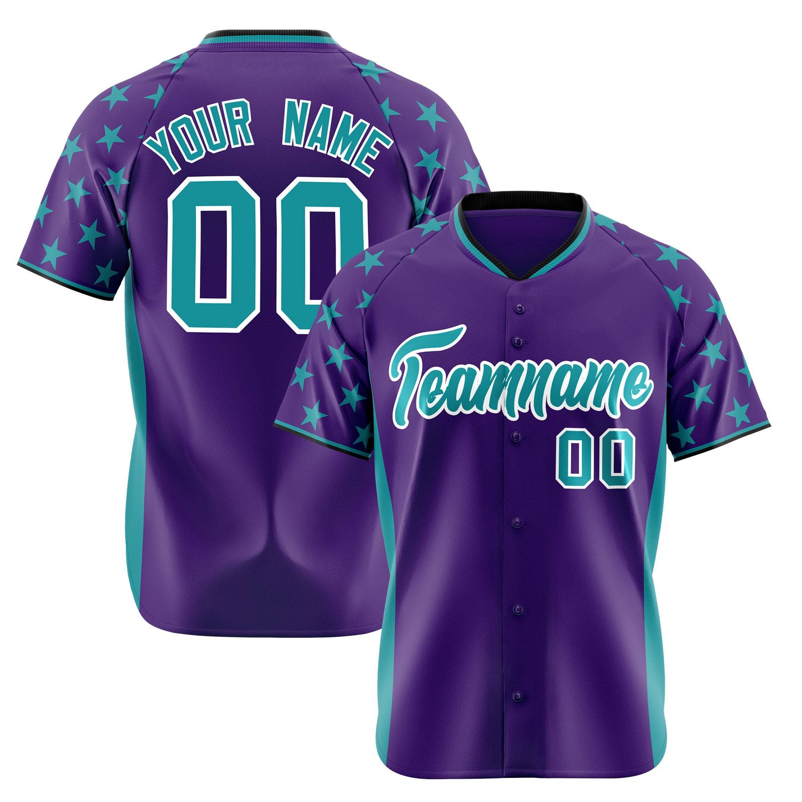 Custom Purple Aqua Gradient Side Personalized Star Pattern Authentic Baseball Jersey