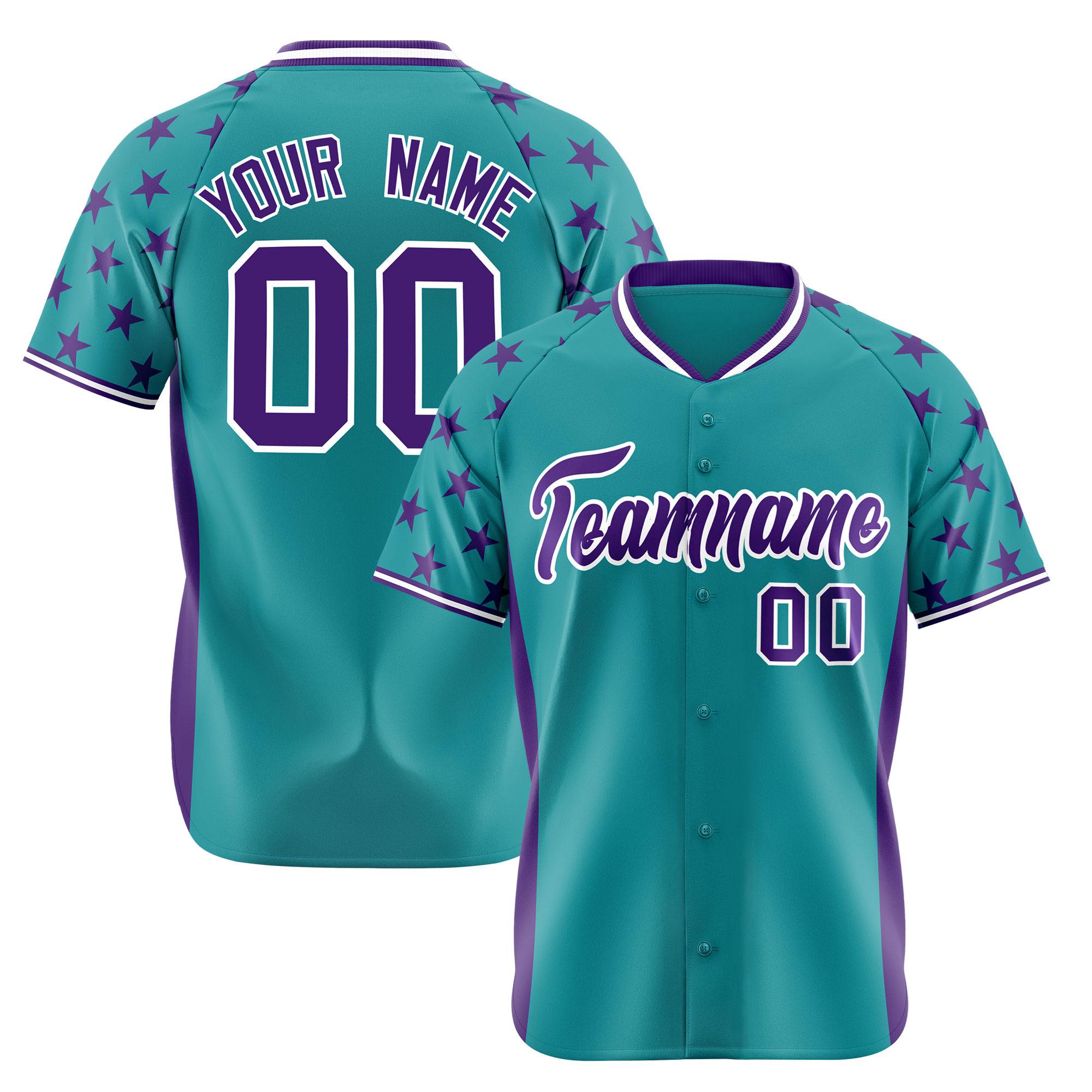 Custom Aqua Purple Gradient Side Personalized Star Pattern Authentic Baseball Jersey