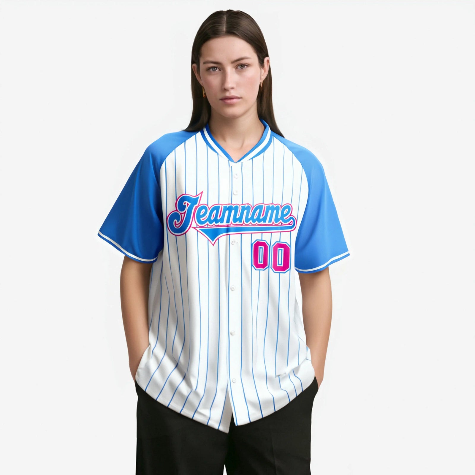 Custom White-Light Blue Pinstripe Authentic Raglan Sleeves Baseball Jersey