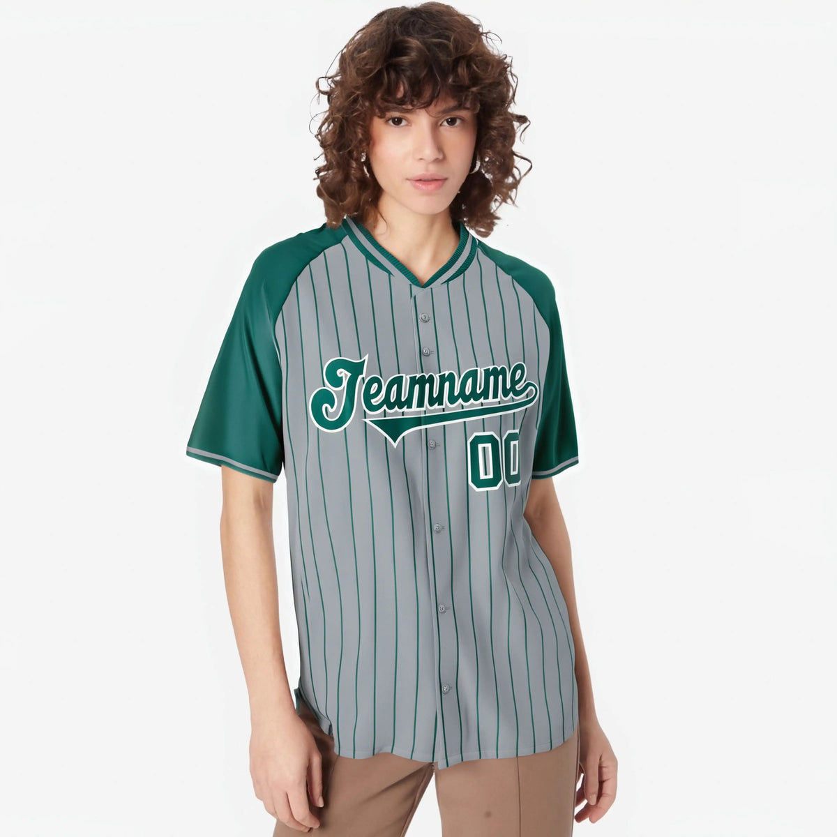 Custom Gray Aqua Pinstripe Authentic Raglan Sleeves Baseball Jersey