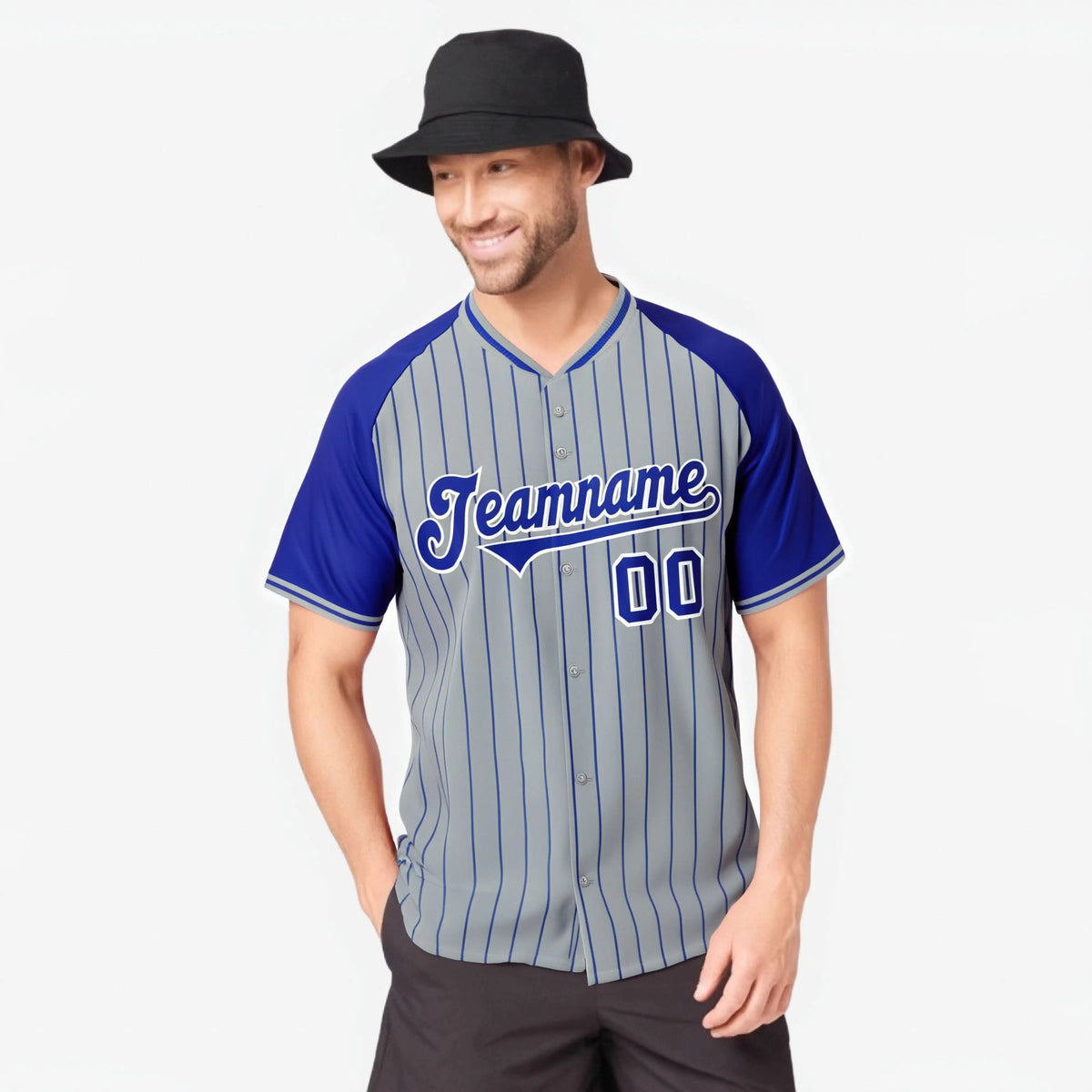 Custom Gray Purple Pinstripe Purple-Gray Authentic Raglan Sleeves Baseball Jersey