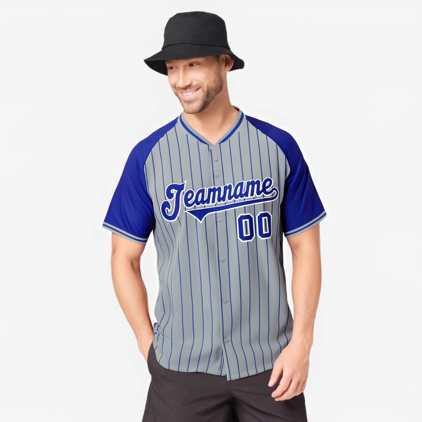 Custom Gray Purple Pinstripe Purple-Gray Authentic Raglan Sleeves Baseball Jersey