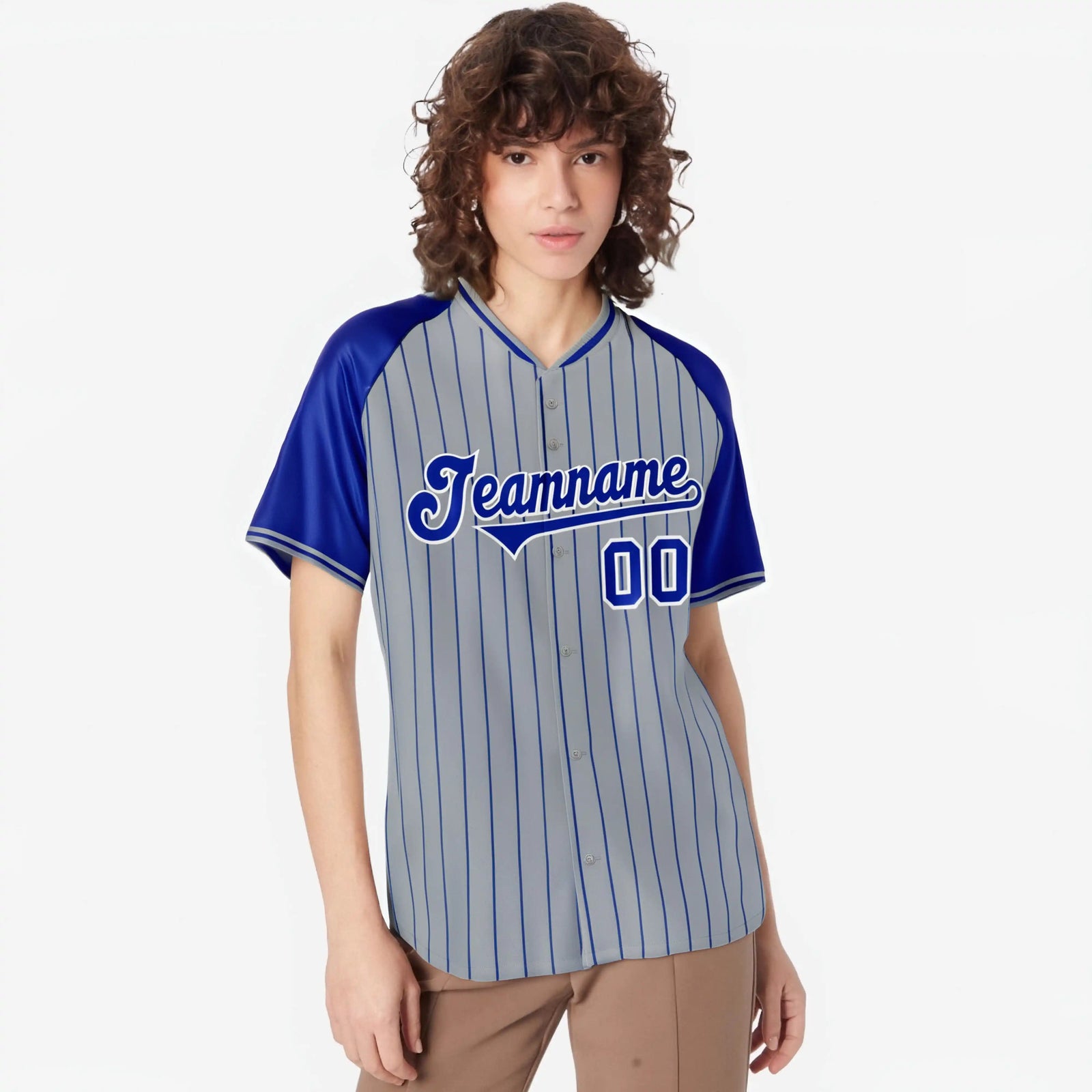 Custom Gray Purple Pinstripe Purple-Gray Authentic Raglan Sleeves Baseball Jersey