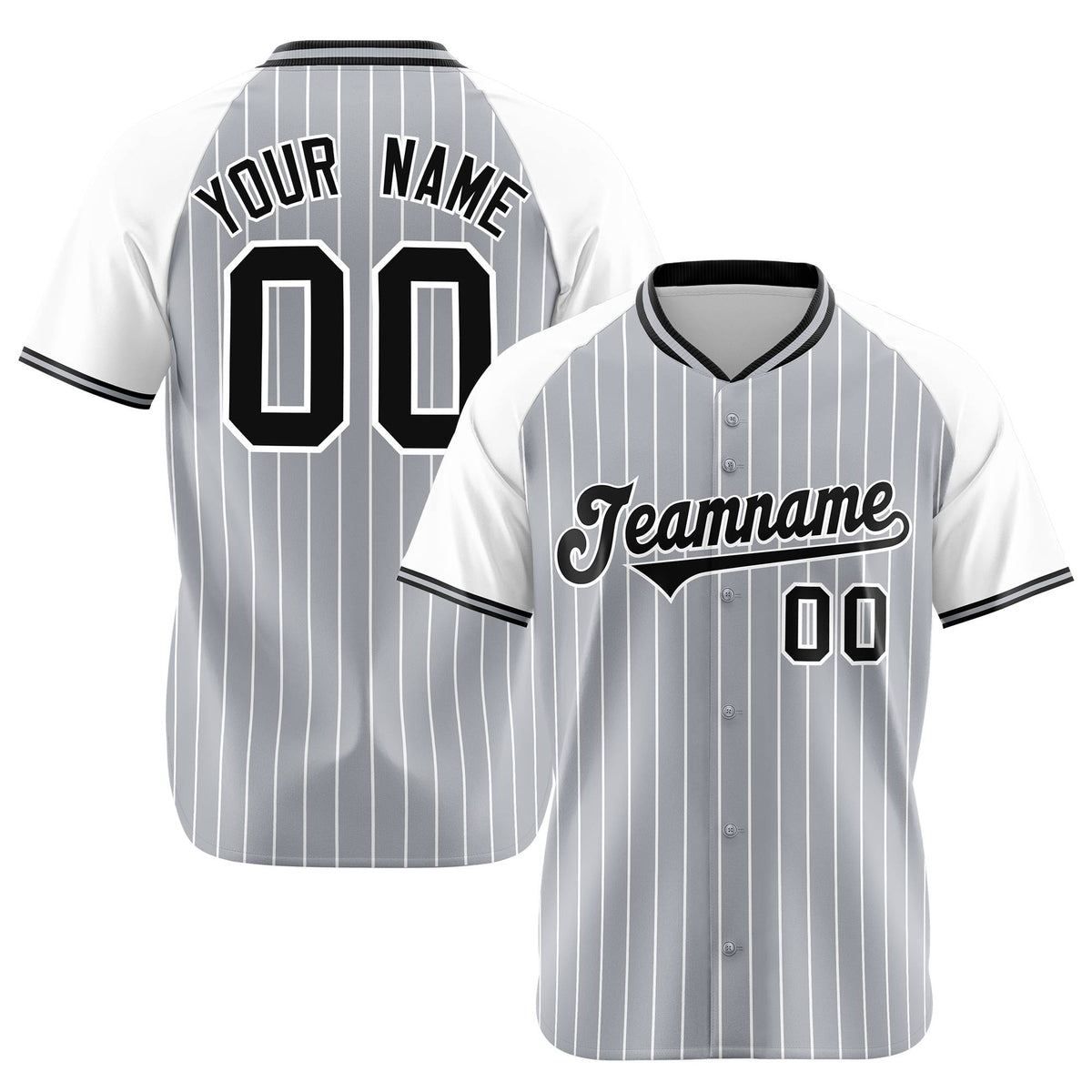 Custom Gray White Pinstripe White-Gray Authentic Raglan Sleeves Baseball Jersey