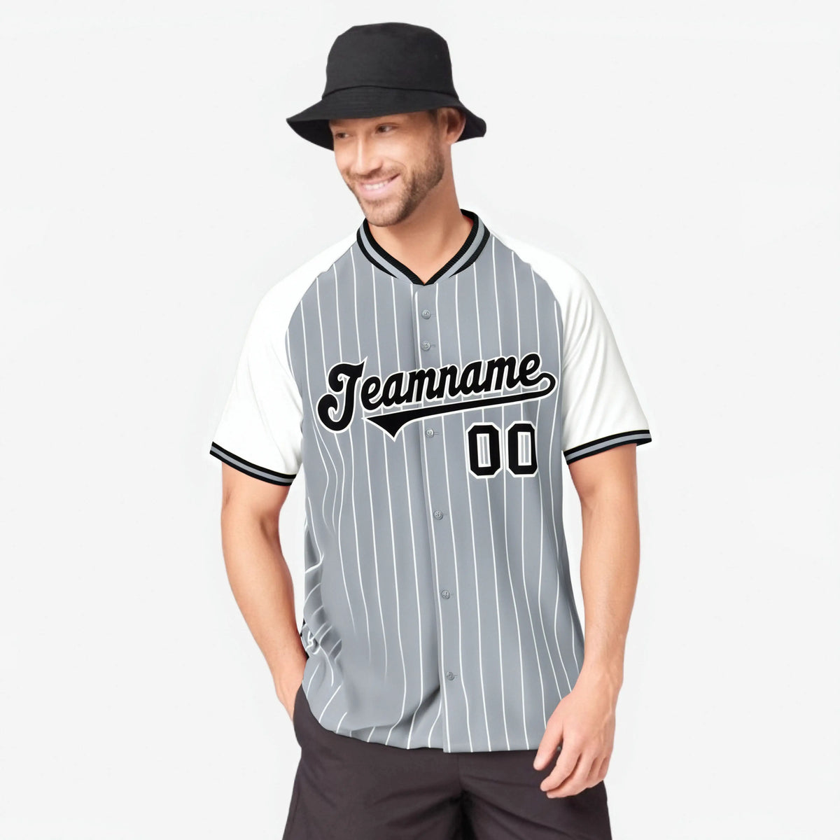 Custom Gray White Pinstripe White-Gray Authentic Raglan Sleeves Baseball Jersey