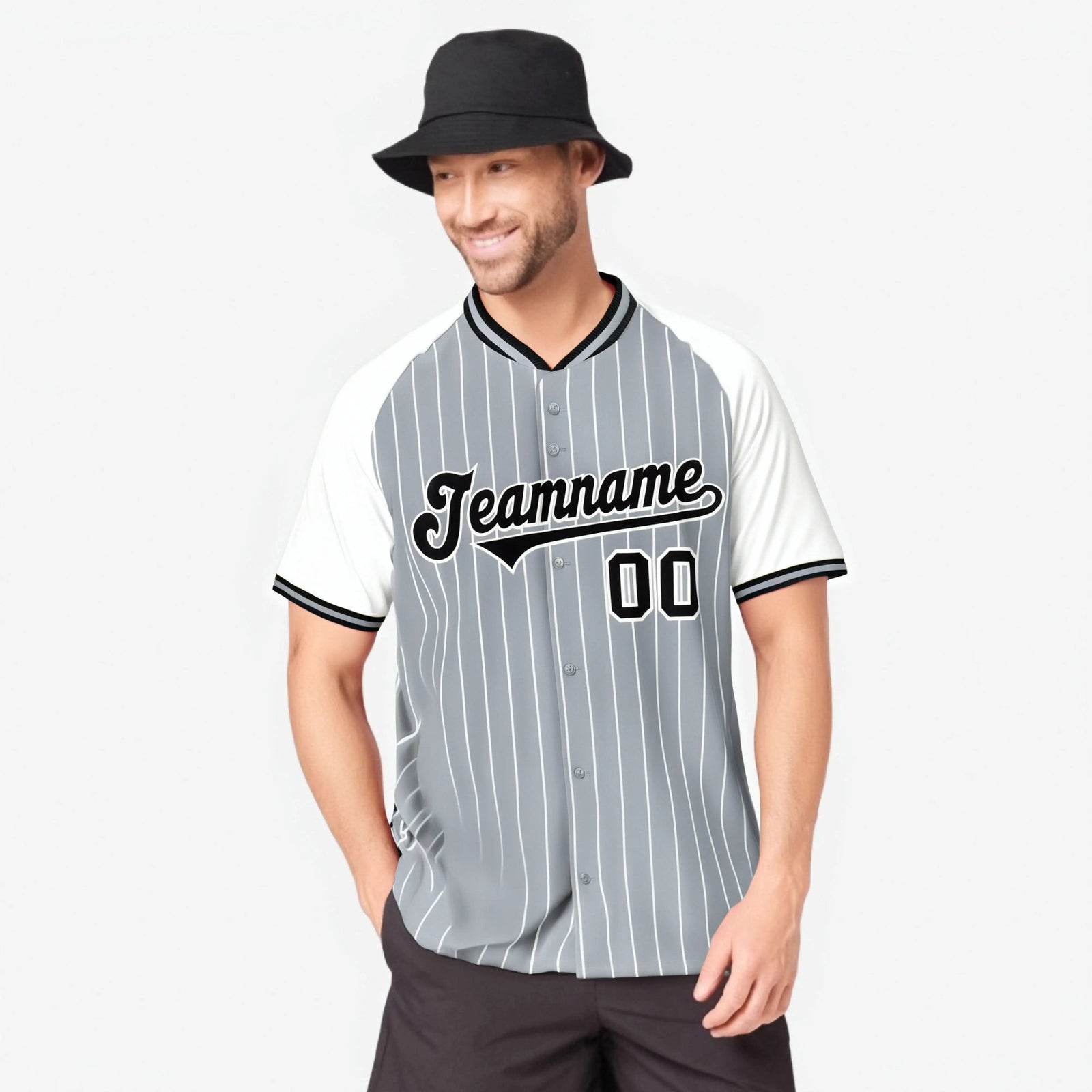 Custom Gray White Pinstripe White-Gray Authentic Raglan Sleeves Baseball Jersey