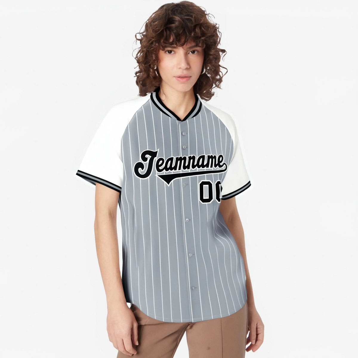 Custom Gray White Pinstripe White-Gray Authentic Raglan Sleeves Baseball Jersey