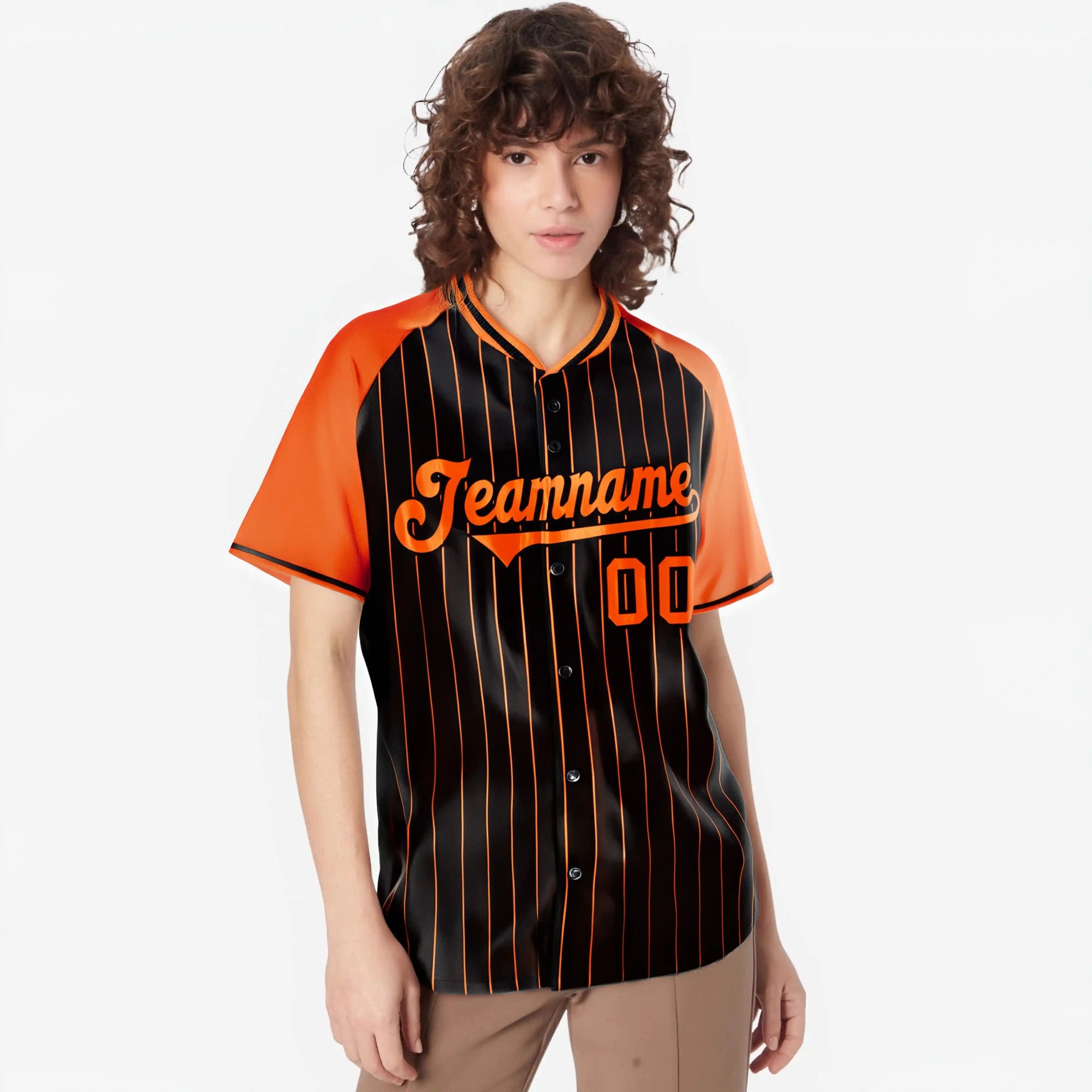 Custom Black Orange Pinstripe Orange-Black Authentic Raglan Sleeves Baseball Jersey