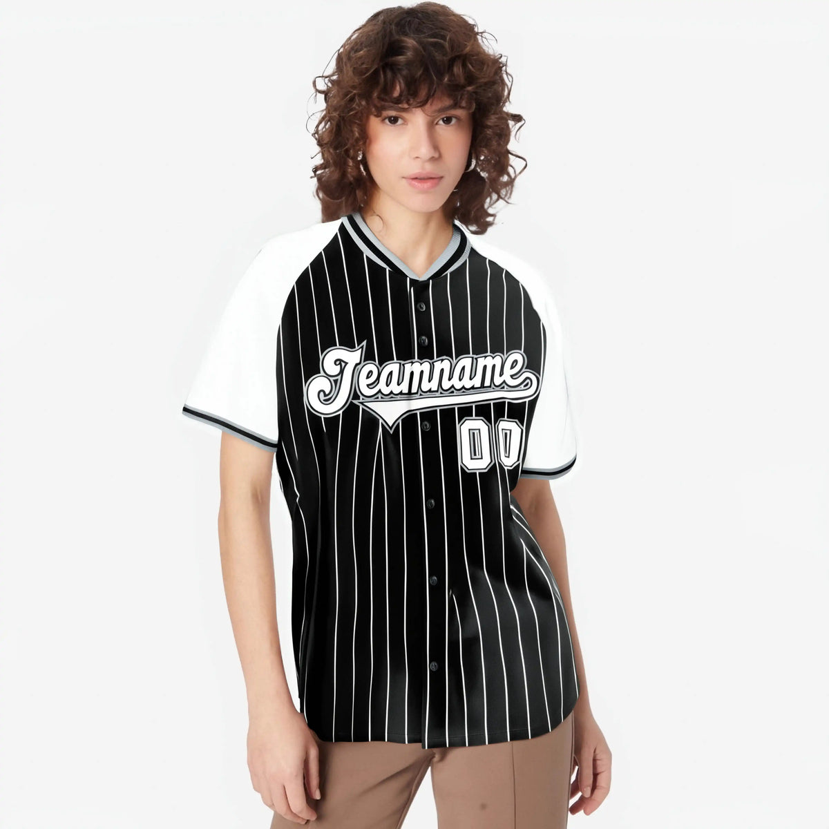 Custom Black White Pinstripe White-Black Authentic Raglan Sleeves Baseball Jersey