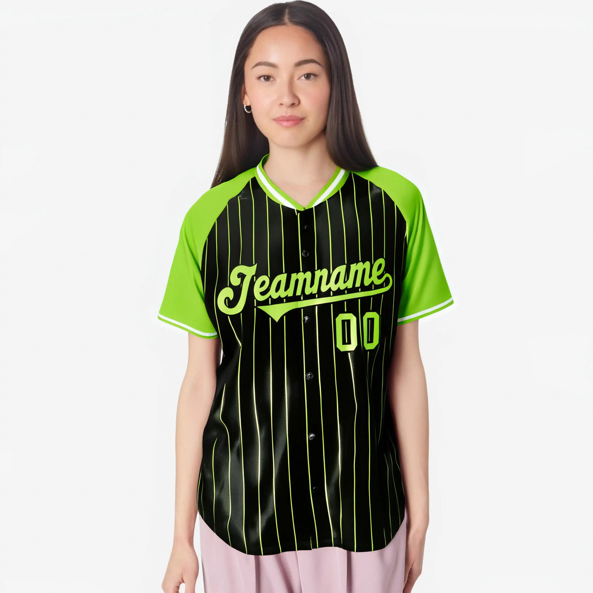 Custom Black-Neon Green Pinstripe Black-Neon Green Authentic Raglan Sleeves Baseball Jersey