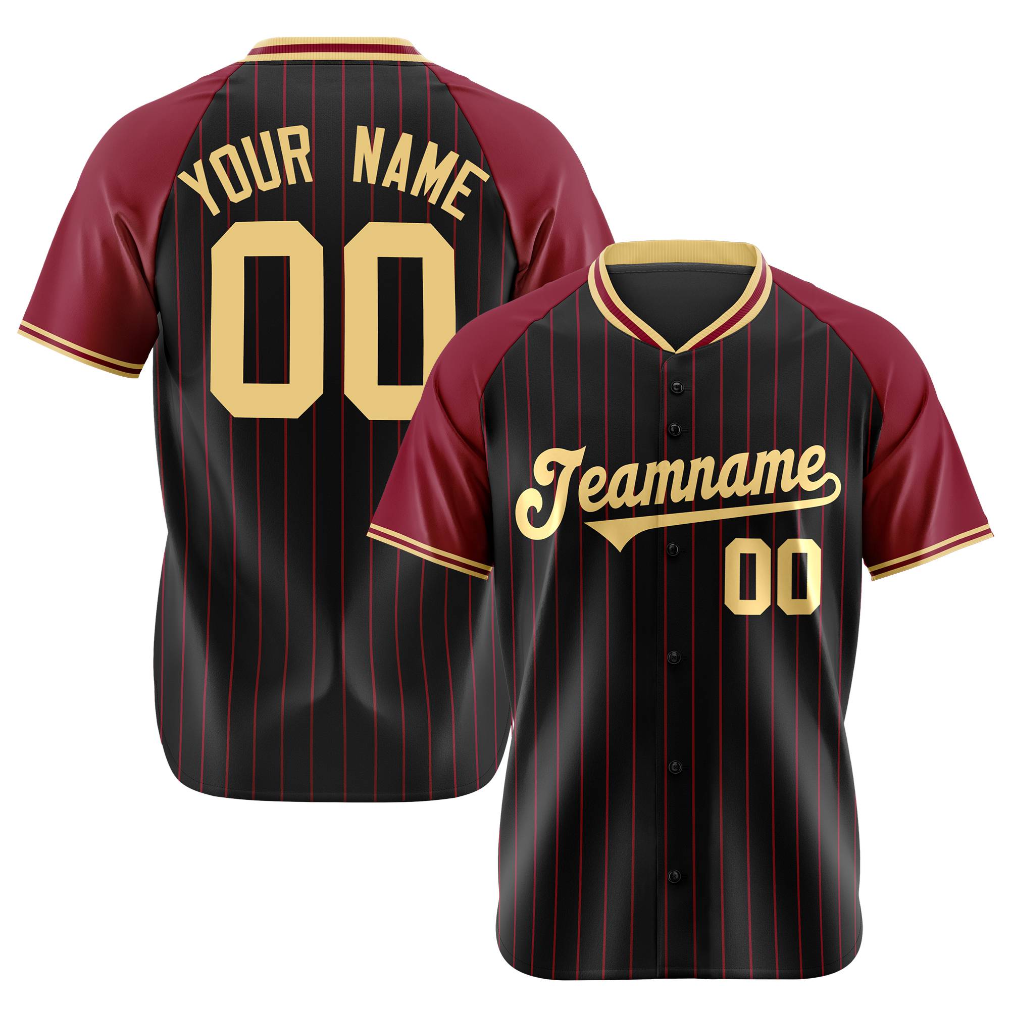 Custom Black Crimson Pinstripe Crimson-Black Authentic Raglan Sleeves Baseball Jersey