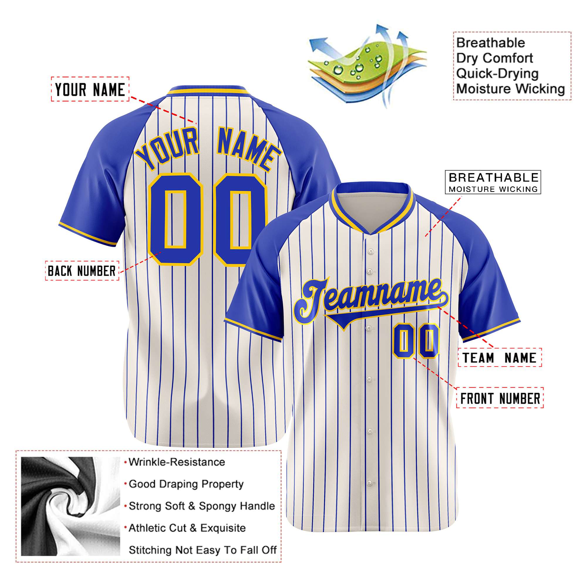 Custom Khaki Blue Pinstripe Authentic Raglan Sleeves Baseball Jersey