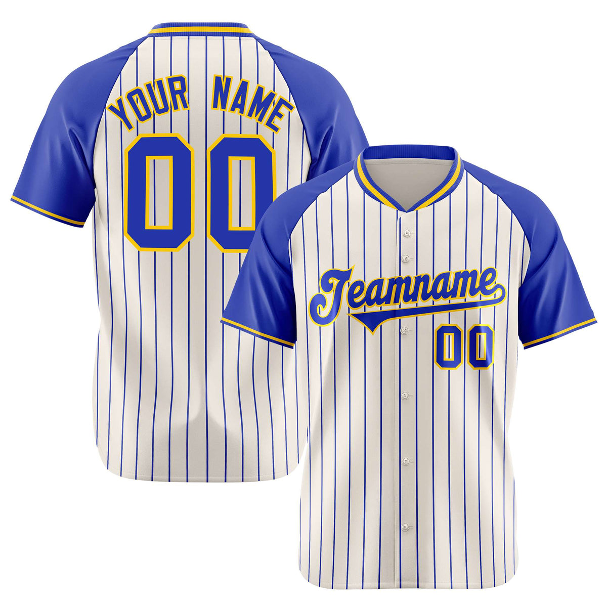 Custom Khaki Blue Pinstripe Authentic Raglan Sleeves Baseball Jersey