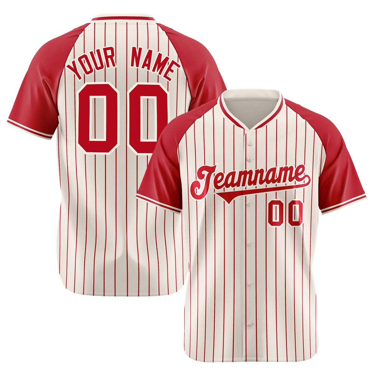 Custom Cream Red Pinstripe Red-Cream Authentic Raglan Sleeves Baseball Jersey